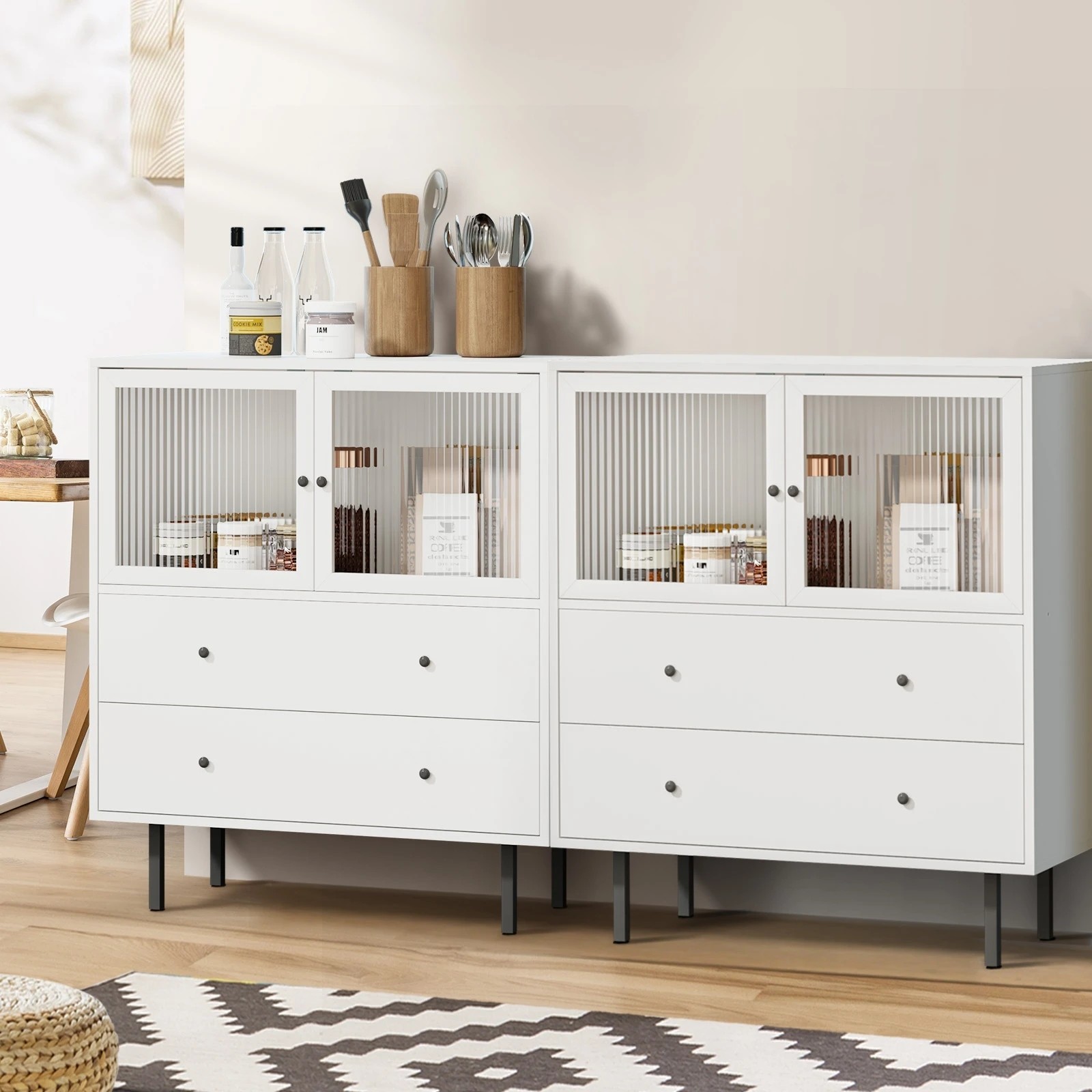 3 Oikiture 2x Sideboard Buffet Storage Cabinet - White, 3 of 9