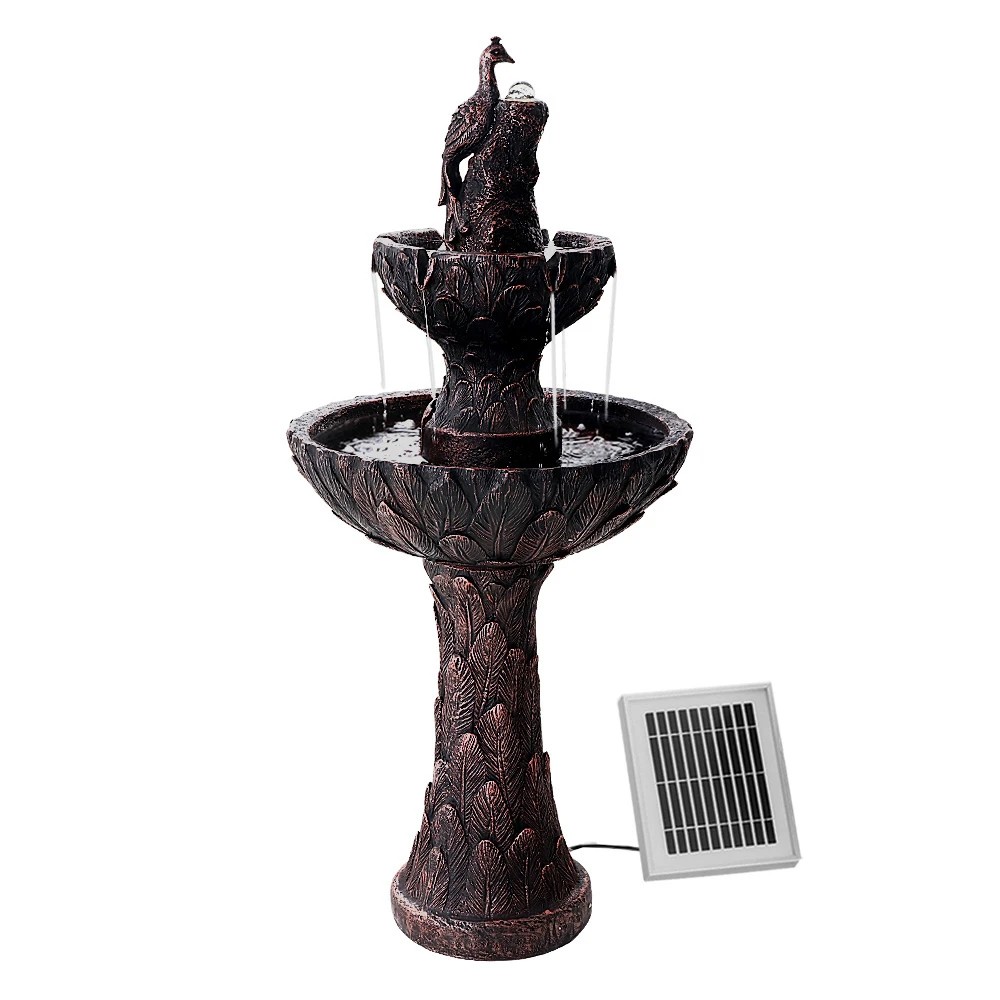 1 Gardeon Solar Water Feature Tier Fountain with Pump Kit Bird Bath 106CM Peacock - Black, 1 of 9