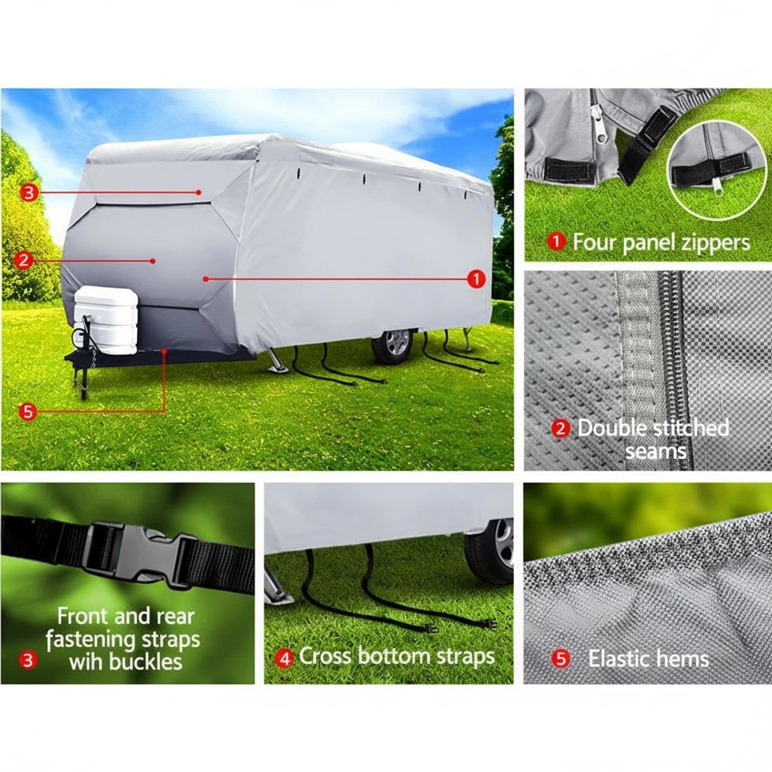 3 Weisshorn 20-22ft Caravan Cover Campervan 4 Layer Heavy Duty UV Carry bag - Grey, 3 of 6