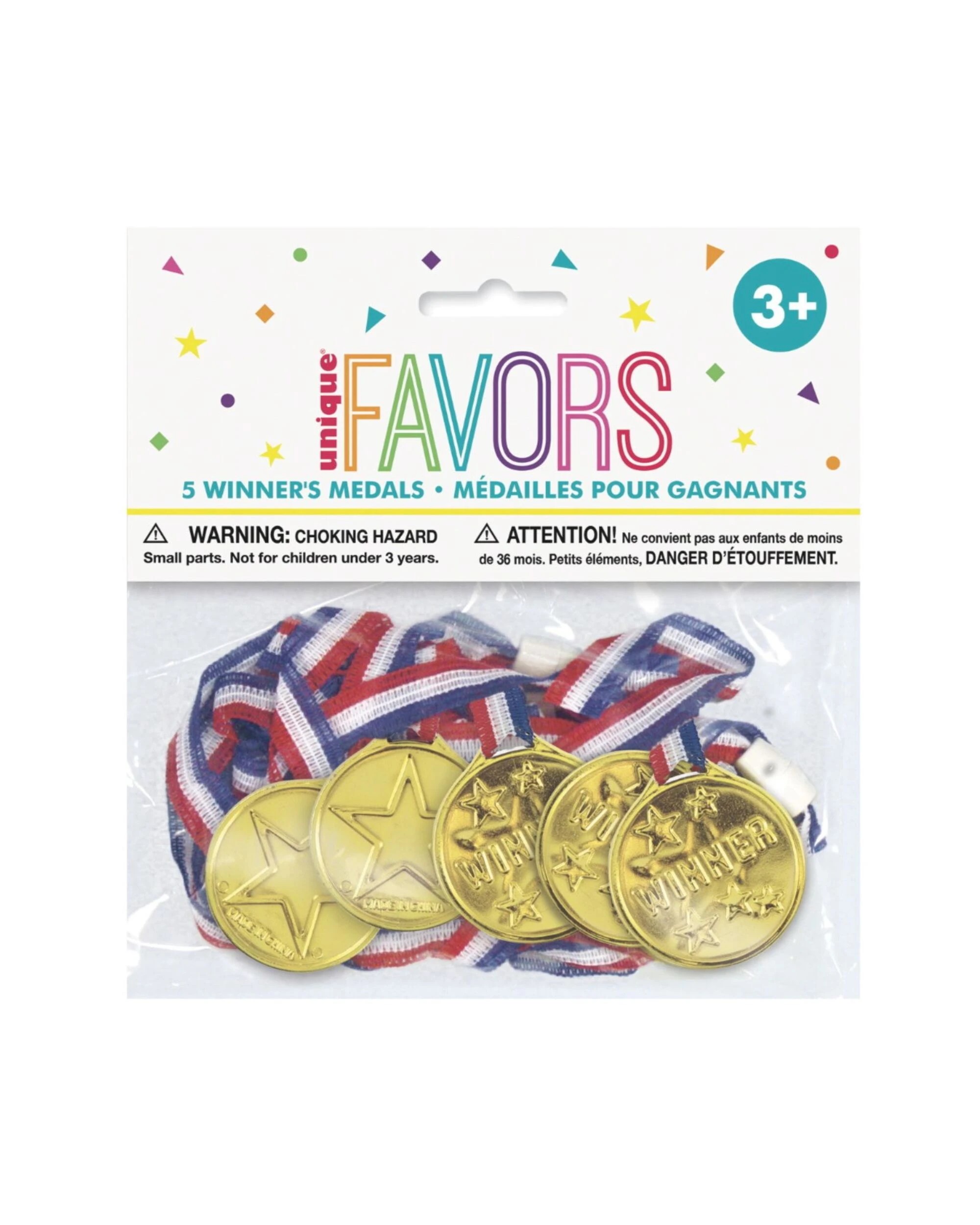 2 Unique Gold Plastic Winner Medals Pack of 5, 2 of 2