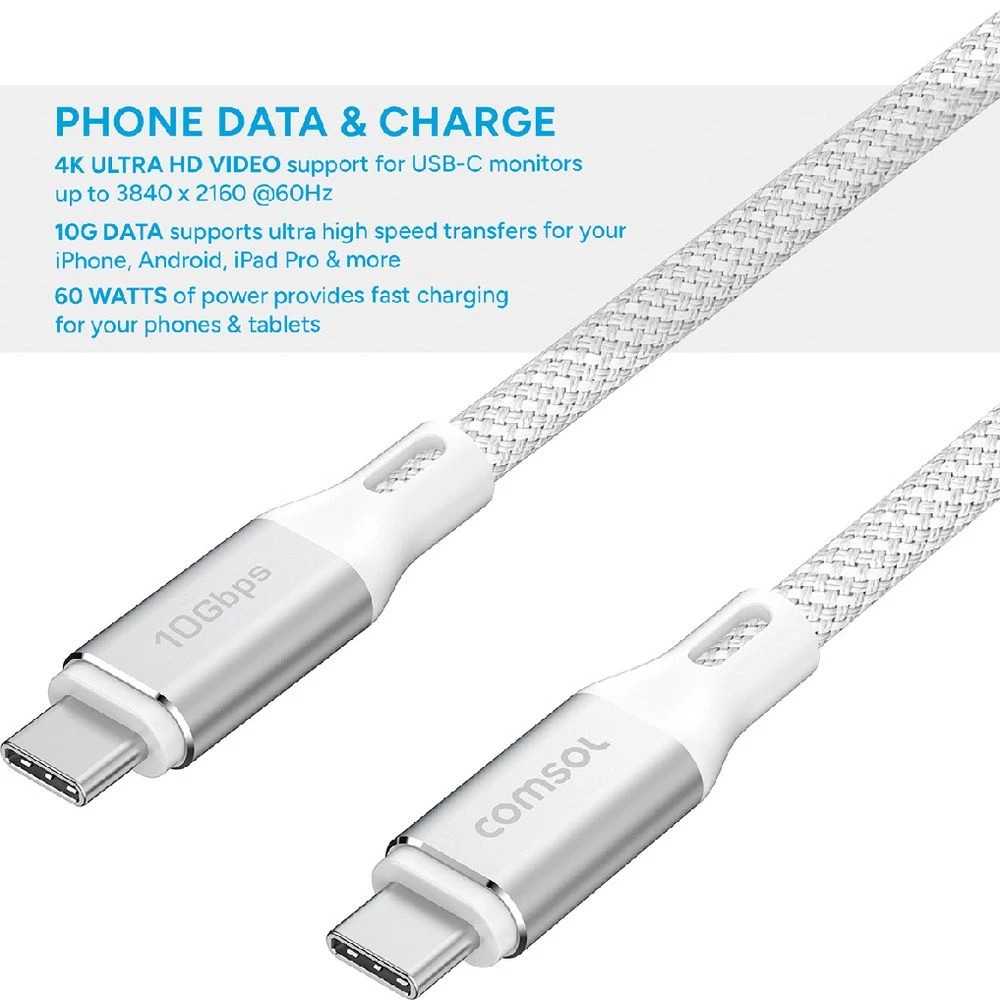 4 Comsol USB-C Cable 10Gbps 2m White, 4 of 4