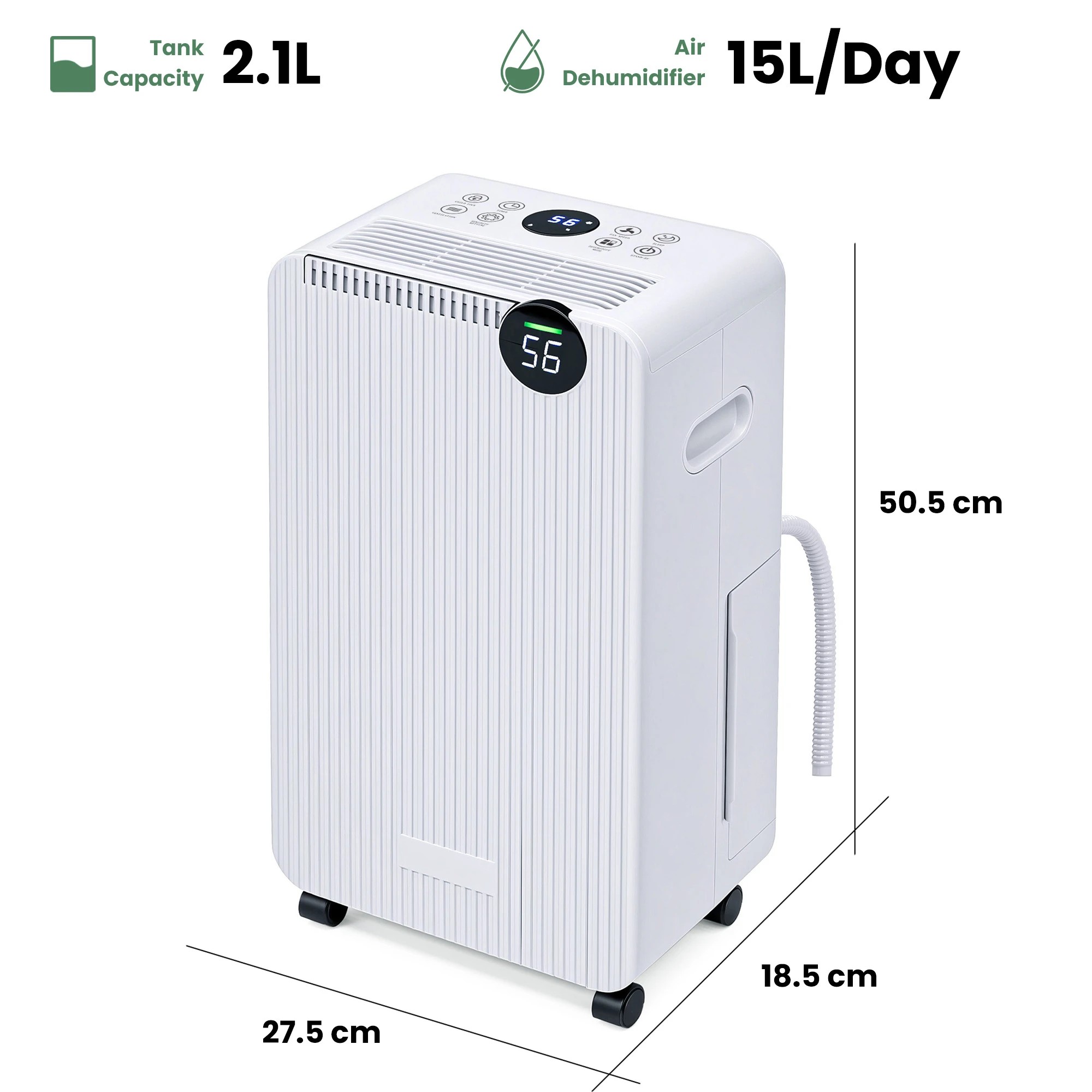 7 ADVWIN 15L Compact Air Dehumidifiers Air Purifier with Drain Hose White, 7 of 7