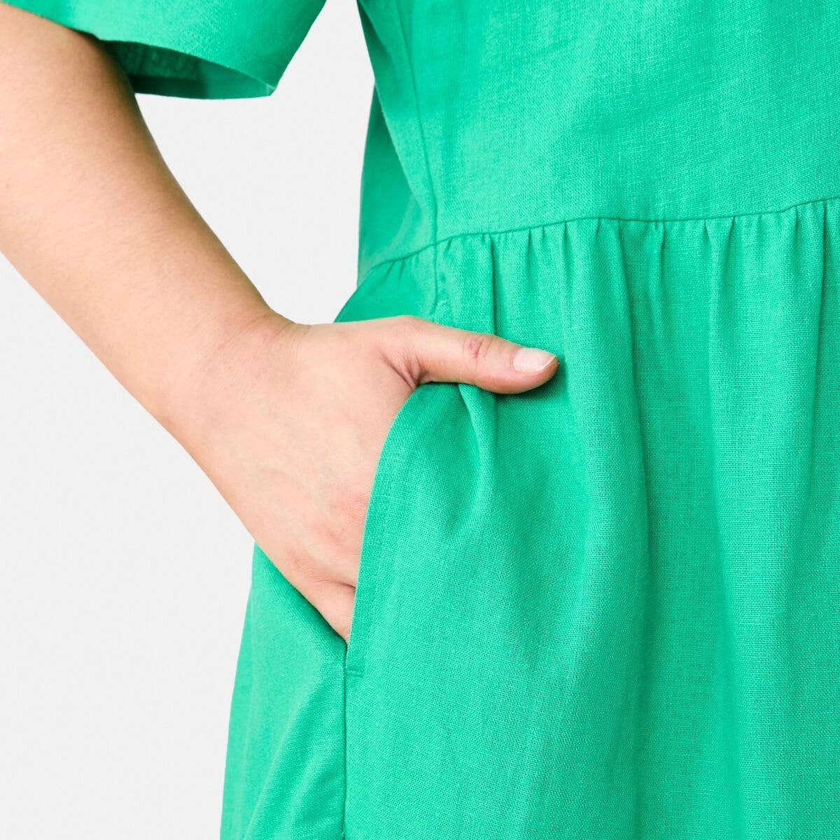 8 Short Sleeve Linen Blend Tiered Mini Dress SIMPLY GREEN, 8 of 10