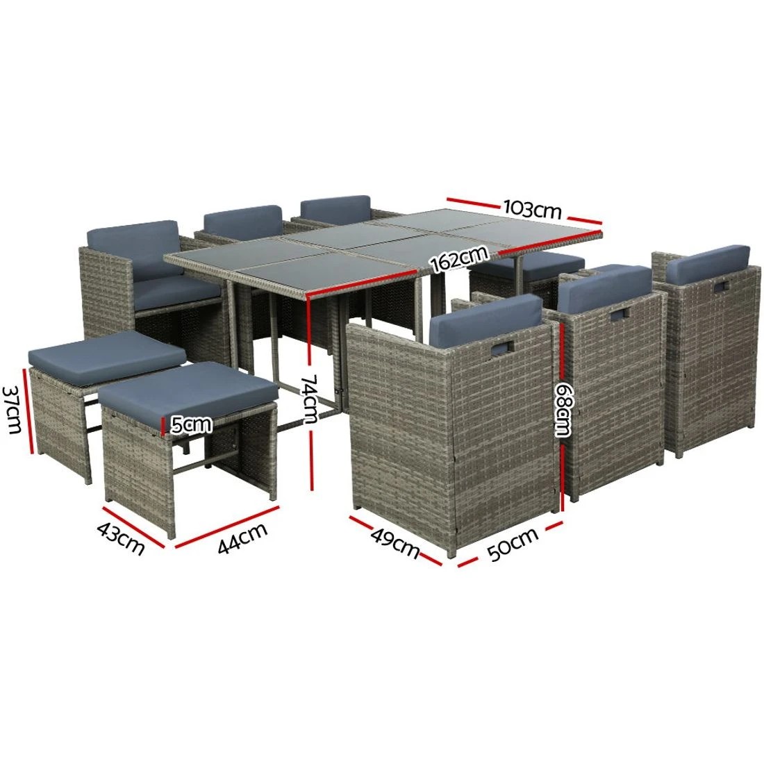 2 Gardeon Outdoor Dining Set 11 Piece Wicker Table Chairs Setting - Grey, 2 of 6