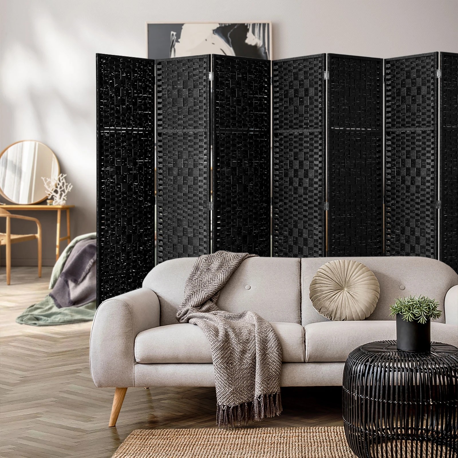 4 Oikiture 8 Panels Room Divider - Black, 4 of 10