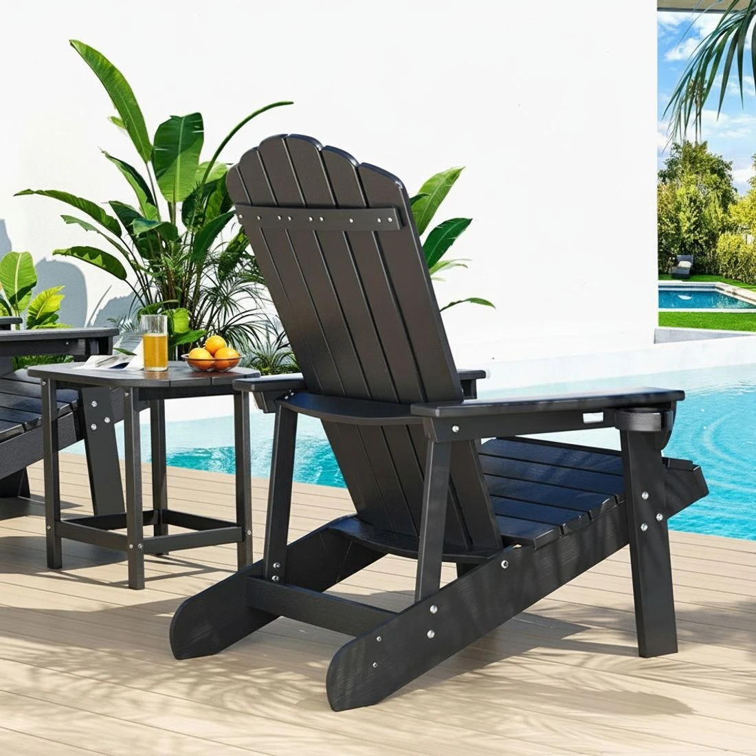 5 Gardeon Outdoor Table and Chairs HDPE Adirondack Beach Chair Sun Lounge Patio Furniture Garden - Black, 5 of 6