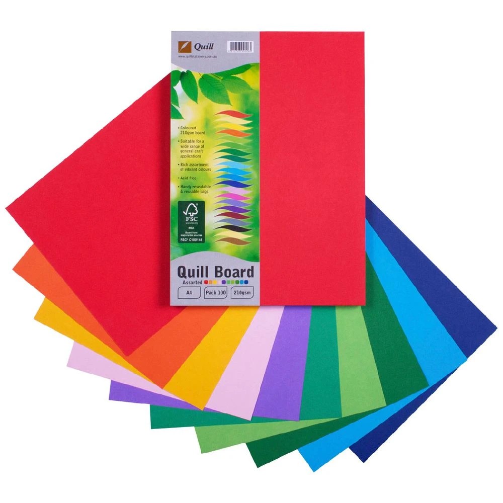 1 Quill A4 Board 210gsm 100 Pack Assorted, 1 of 2