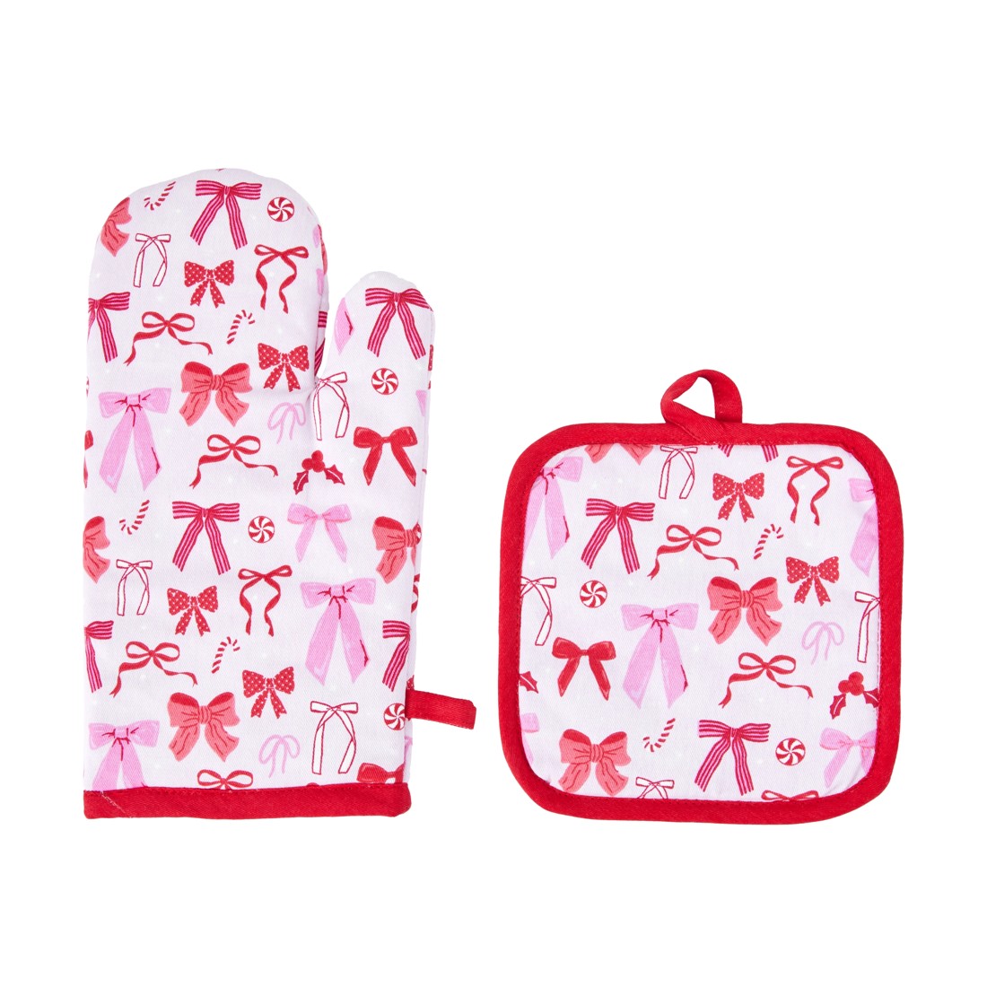 1 Pink Bows Oven Glove & Pot Holder Set, 1 of 4