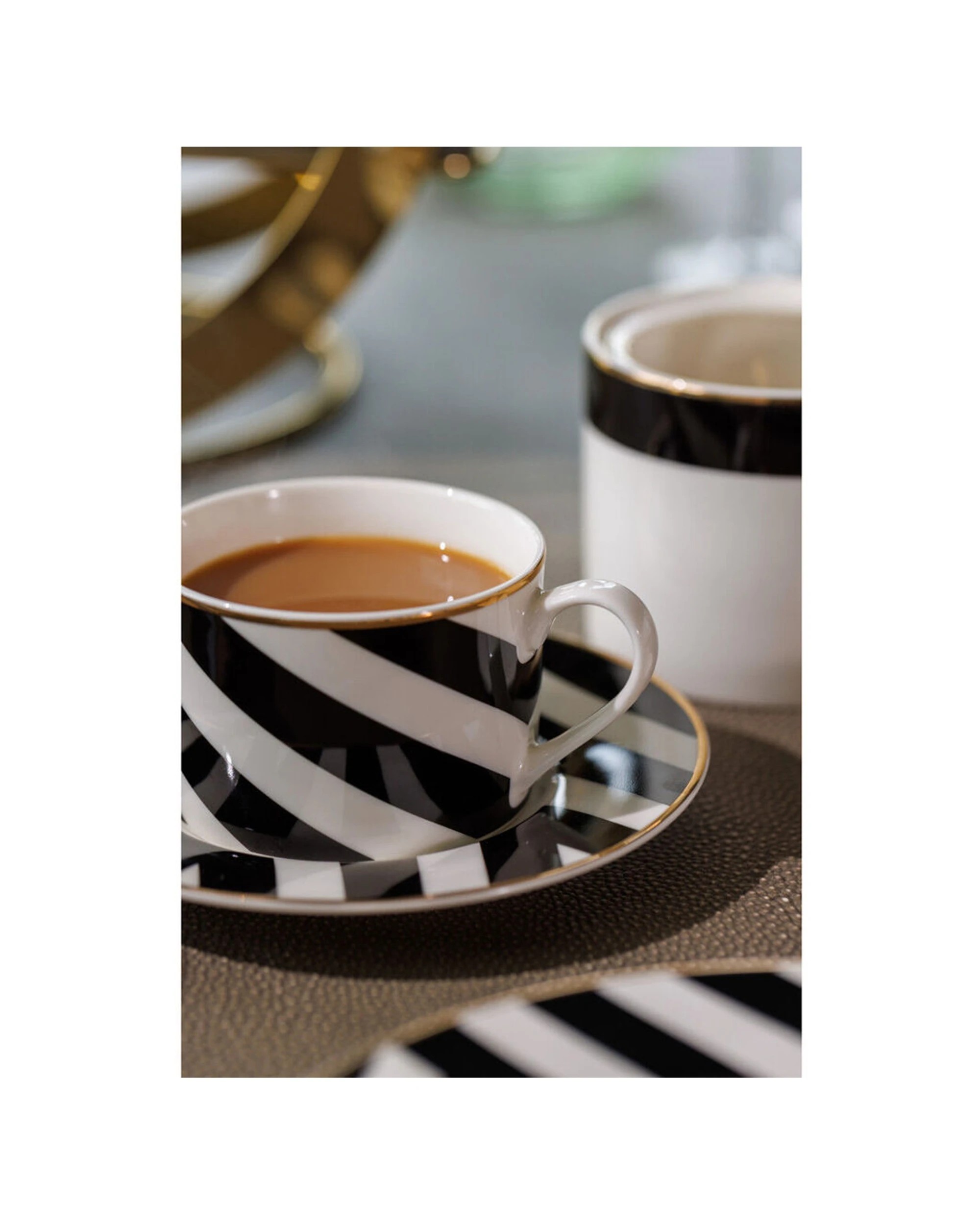 3 Mikasa 4pc Luxe Deco China Tea Cups And Saucers Geometric Stripe Set 200ml - Multi, 3 of 6