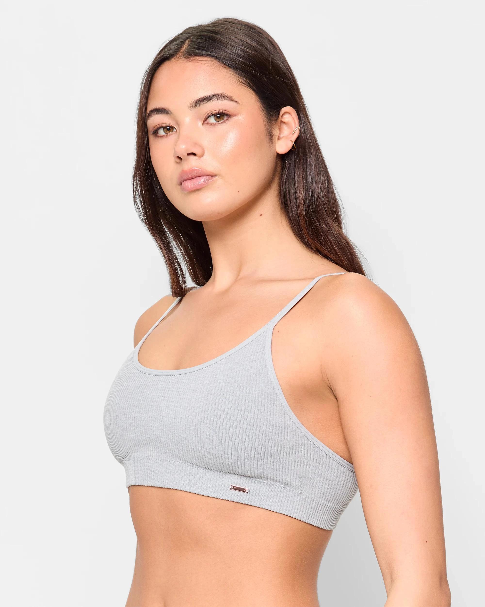 2 Lily Loves Ribbed Seamfree Strappy Crop Top GREY MARLE, 2 of 3