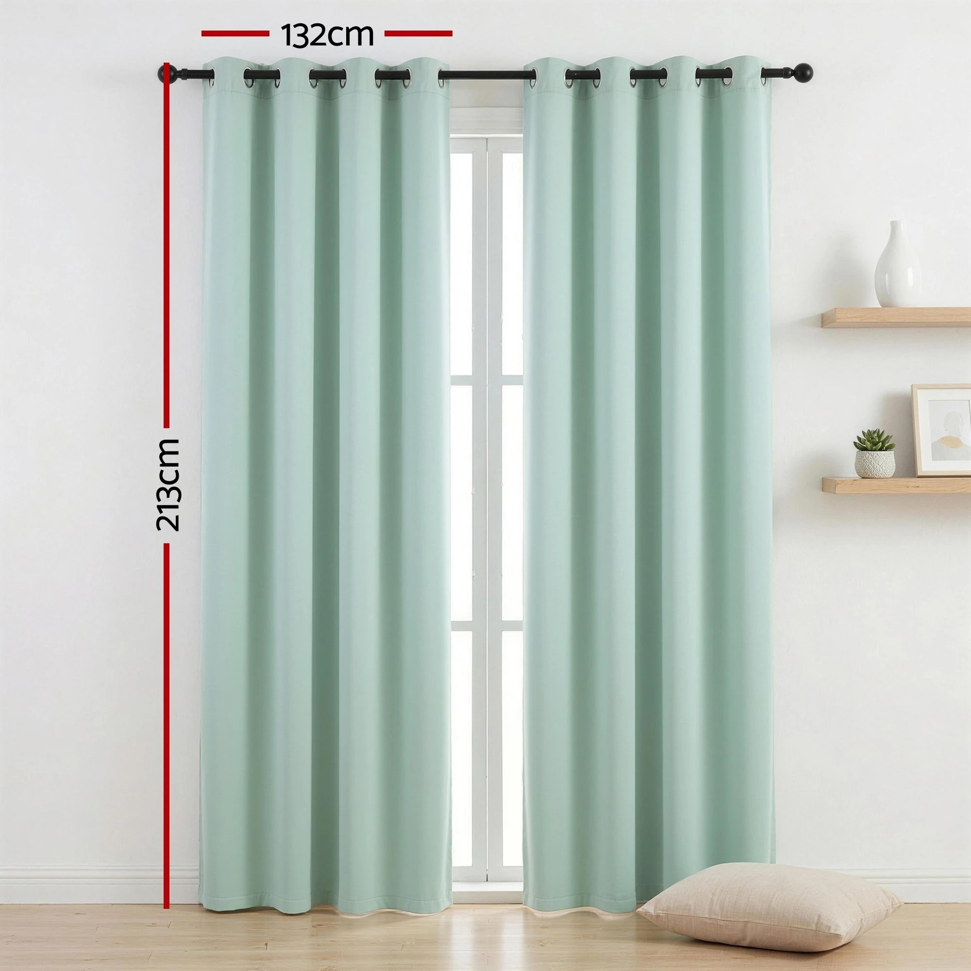2 Artiss Blockout Curtains 2X 132x213cm Thermal Insulated Eyelet Drapes - Green, 2 of 4