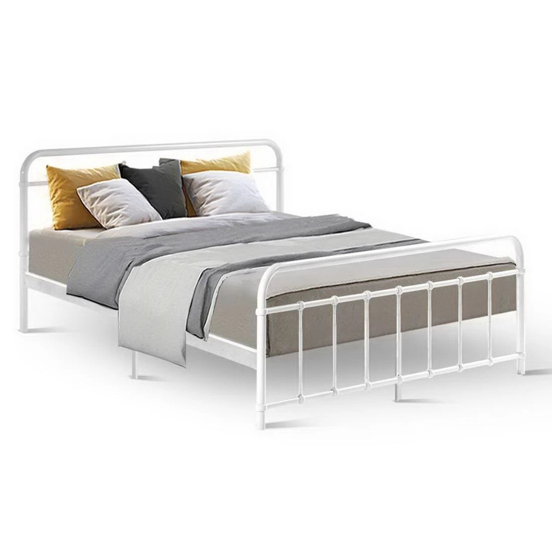 1 Artiss Bed Frame Metal Frames LEO - Queen - White, 1 of 7