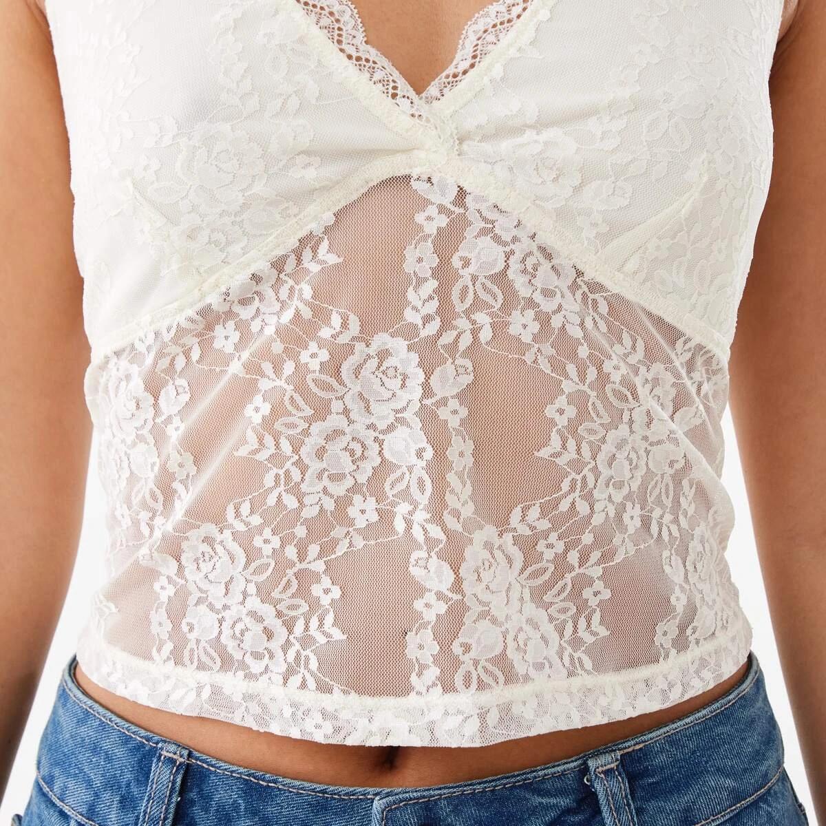 8 Sleeveless Lace Halter Top Prtn White, 8 of 10