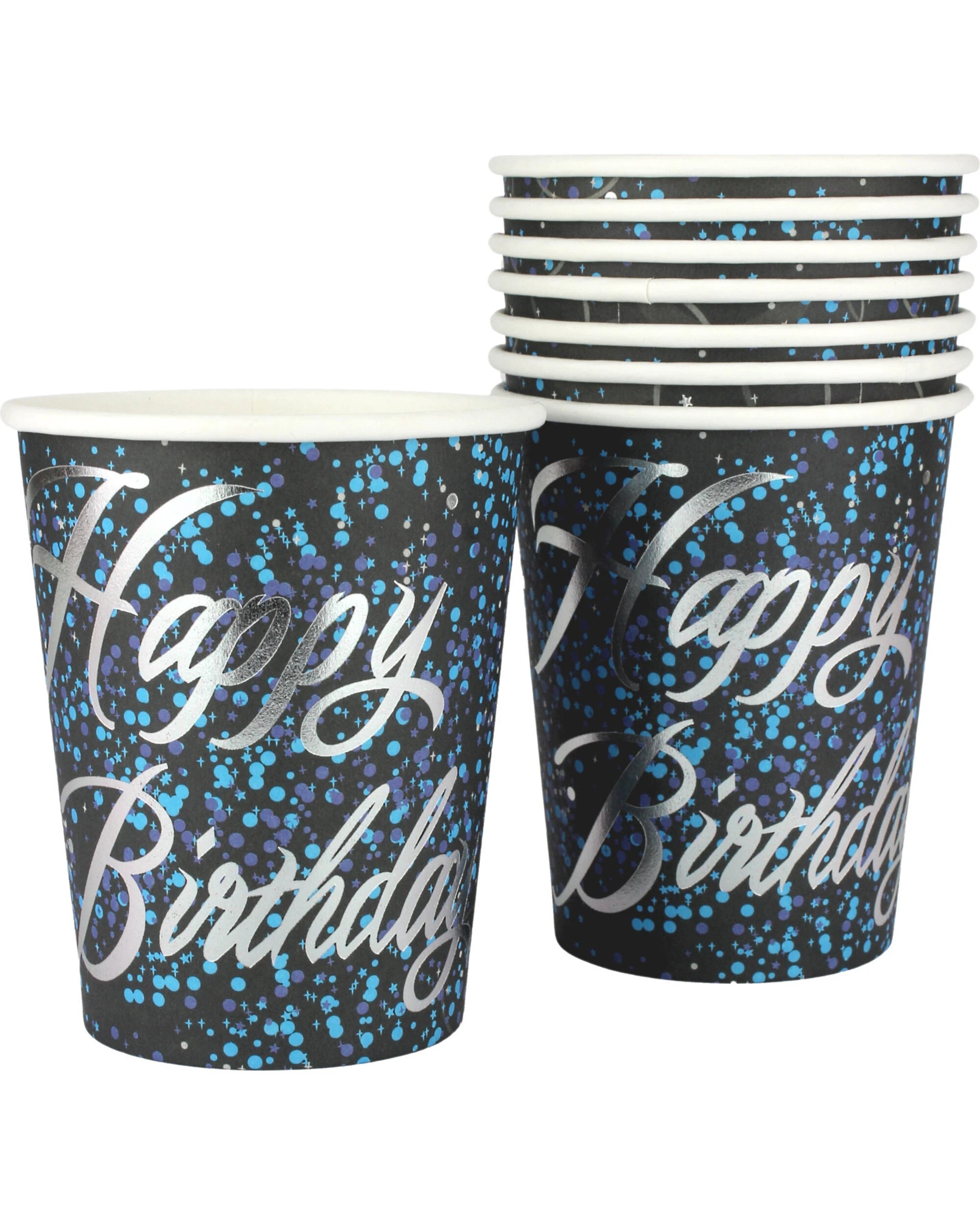 1 Unique Glitz Happy Birthday Paper Cups Pack of 8 - Blue, 1 of 1