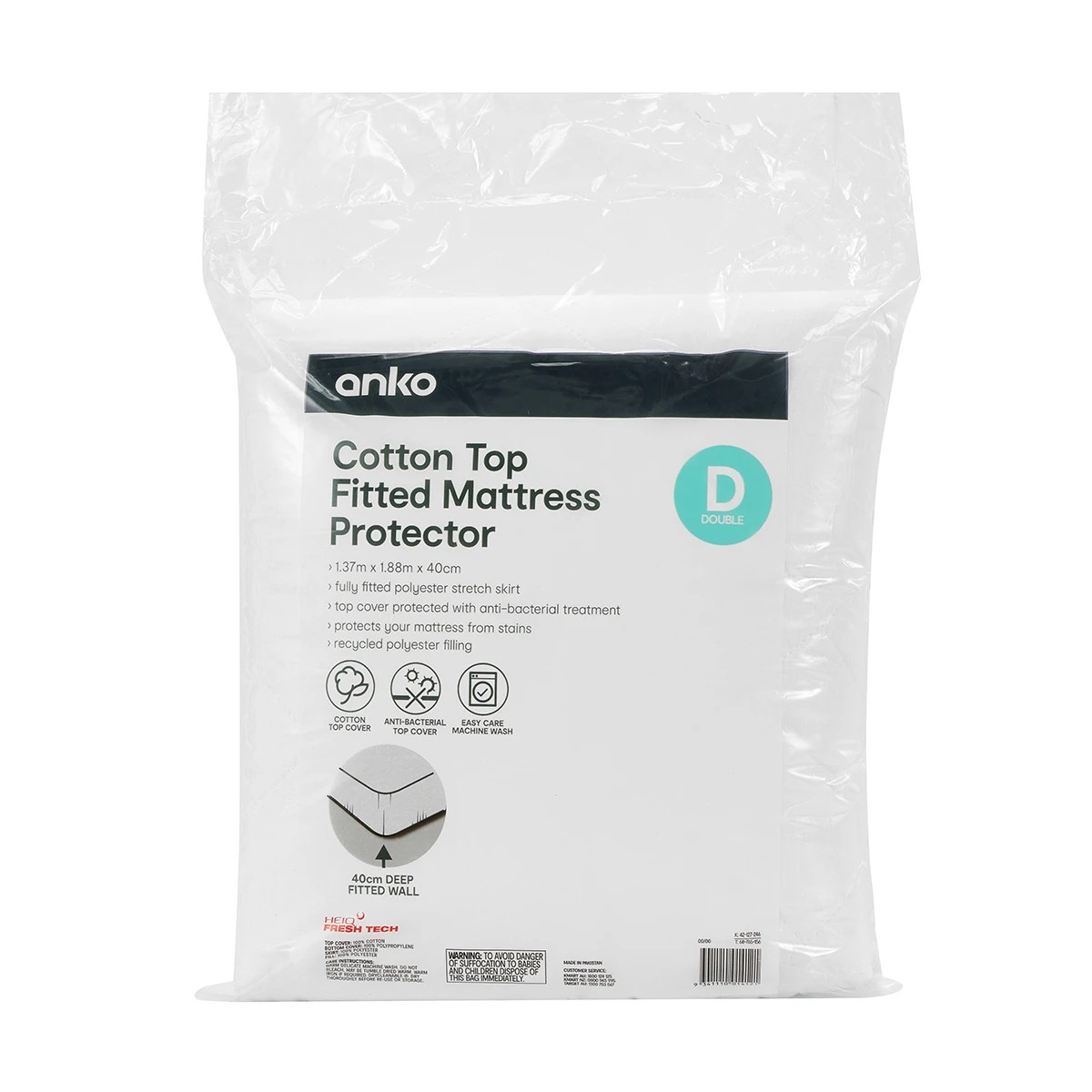 1 Cotton Top Fitted Mattress Protector - Double Bed, White, 1 of 4