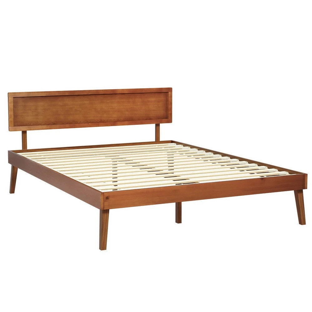 1 Artiss Bed Frame Queen Size Wooden Bed Base Walnut SPLAY - Brown, 1 of 7