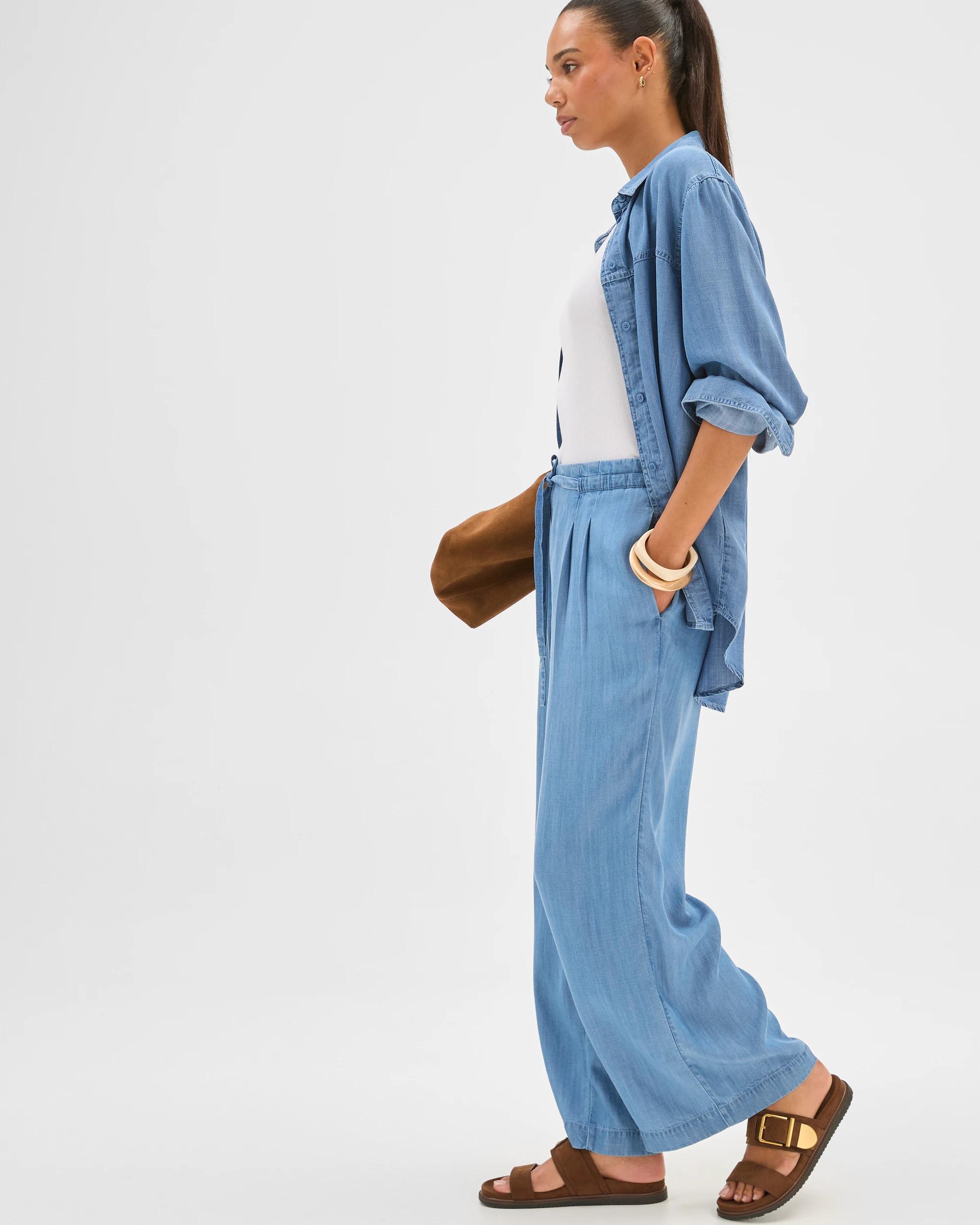 2 Target Woman Straight Leg Tie Chambray Pants CHAMBRAY, 2 of 7