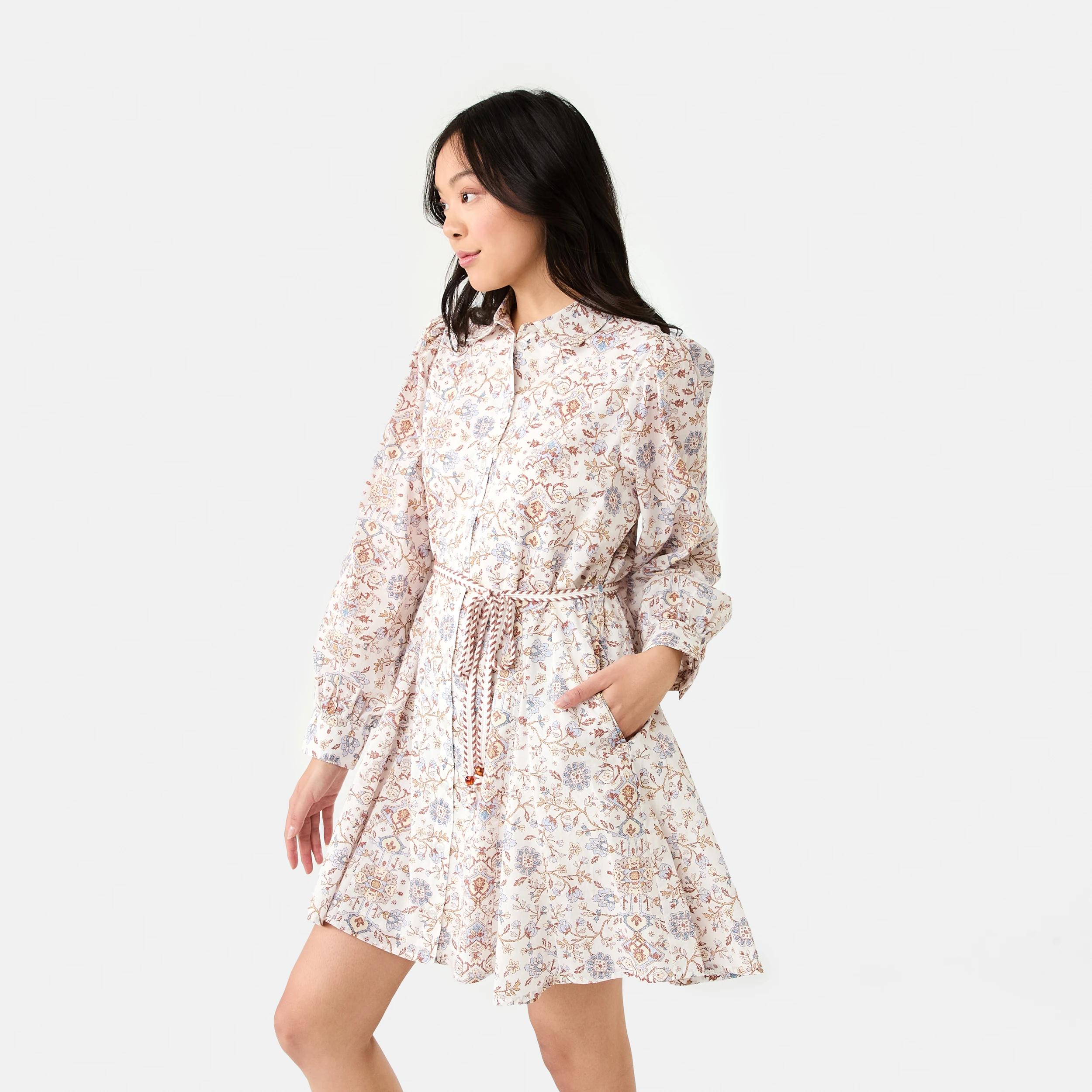 3 Long Balloon Sleeve Tie Waist Mini Dress BOHO FLORAL BRUNI BLUE, 3 of 10