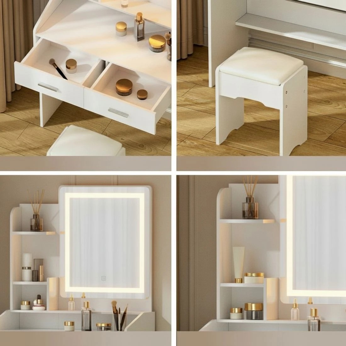 7 Artiss Dressing Table Set Stool Led - White, 7 of 8