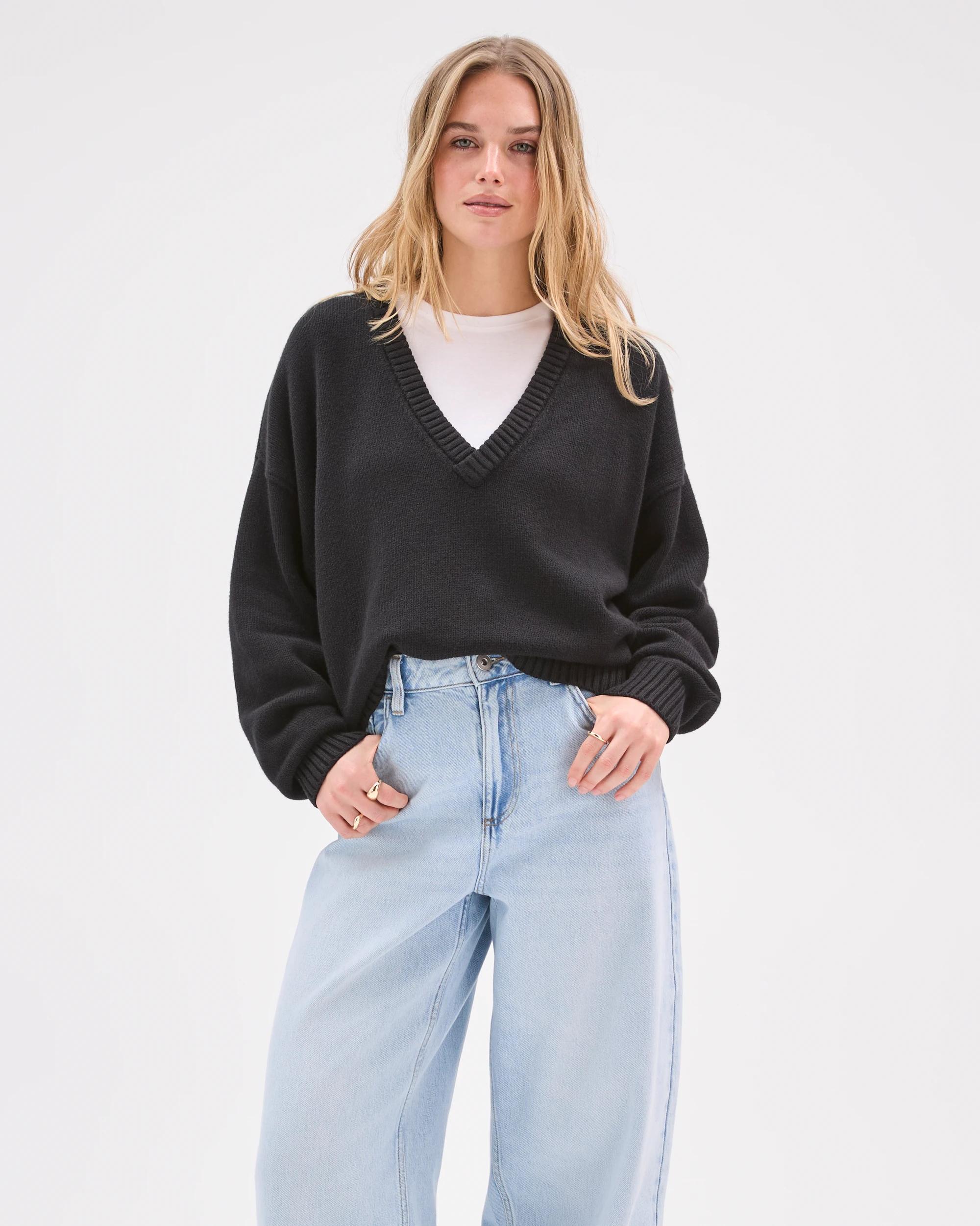 1 Lily Loves Deep V-Neck Jumper BLACK, 1 of 7