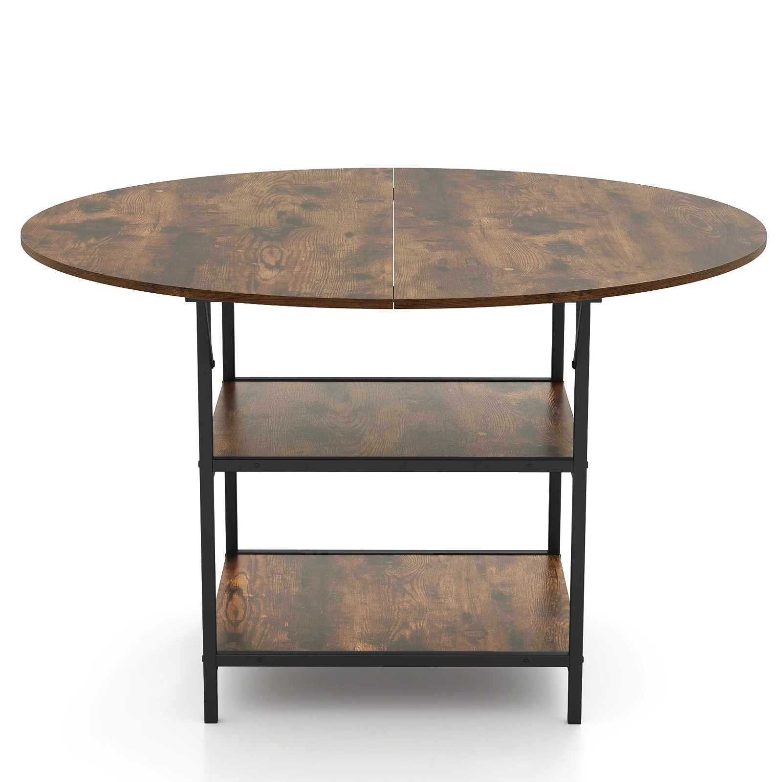 1 Costway Dining Table for 4-6 Kitchen Counter Height Table Round Farmhouse Dinner Table Metal Frame - Brown, 1 of 3
