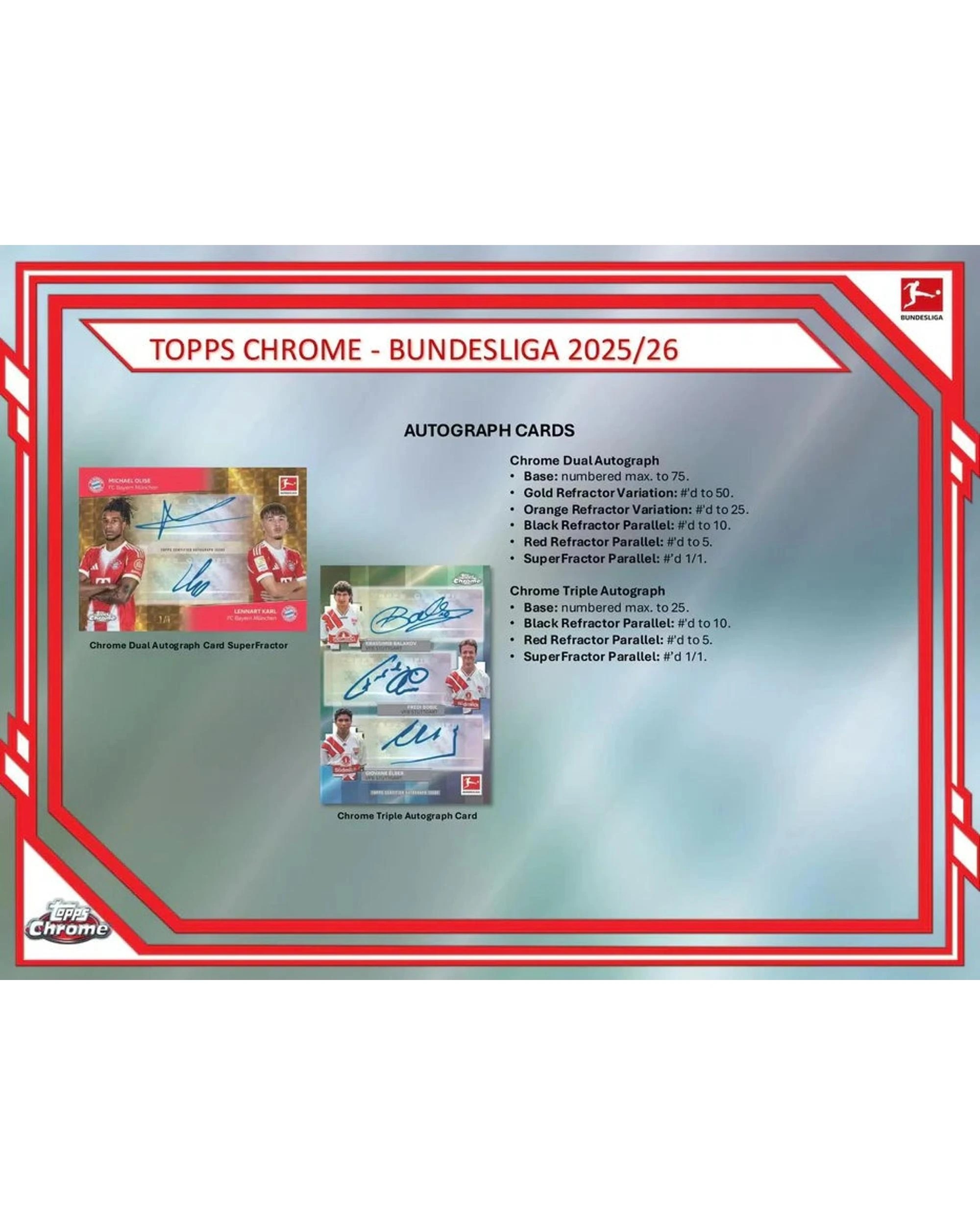 2 Topps 2025/2026 Chrome Bundesliga Soccer Hobby Pack, 2 of 8