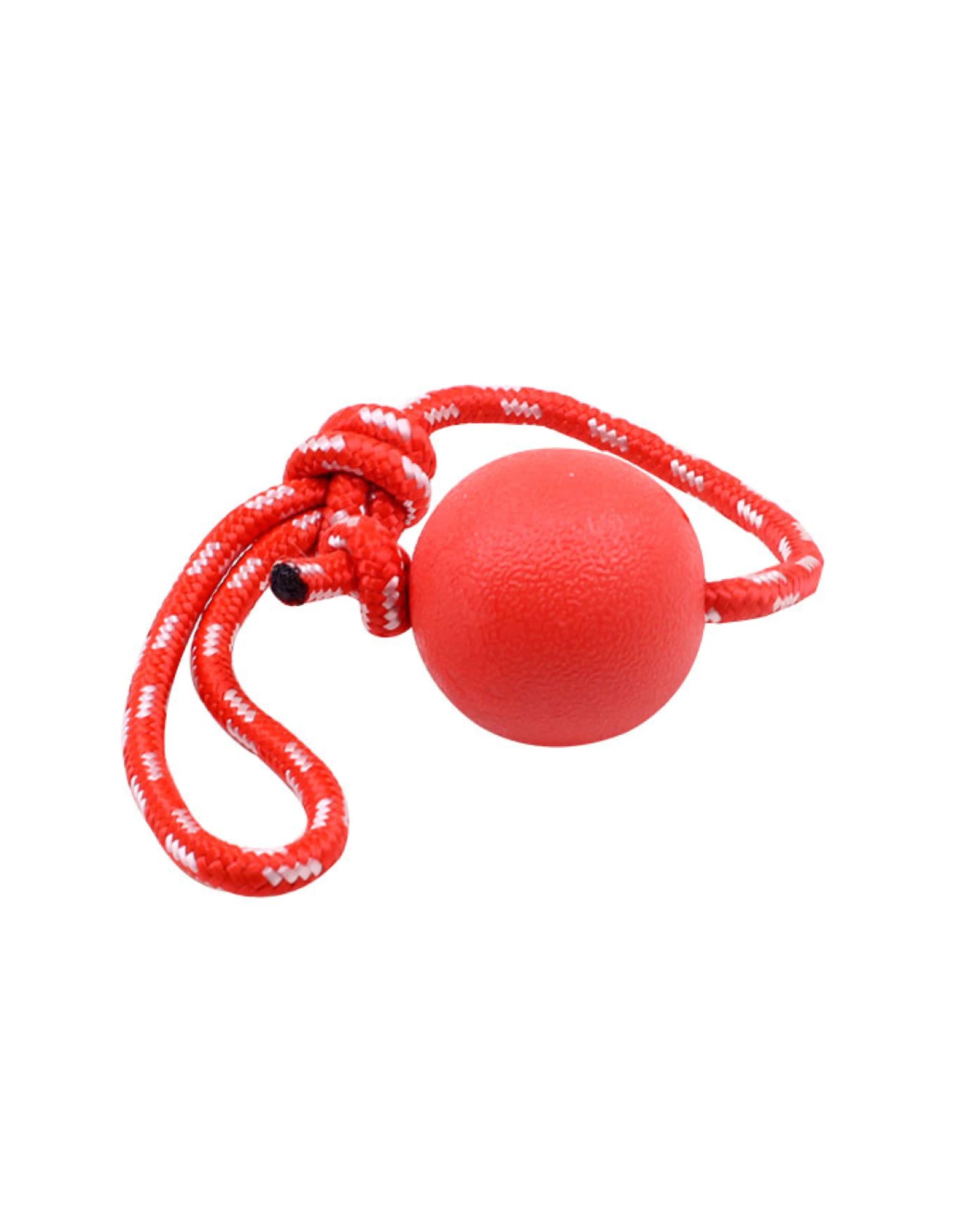 2 Br Pets Heavy Duty Dog Toy Rubber Ball W/ Rope Throw Tug Pull Tough Chew Strong In Red, 2 of 6