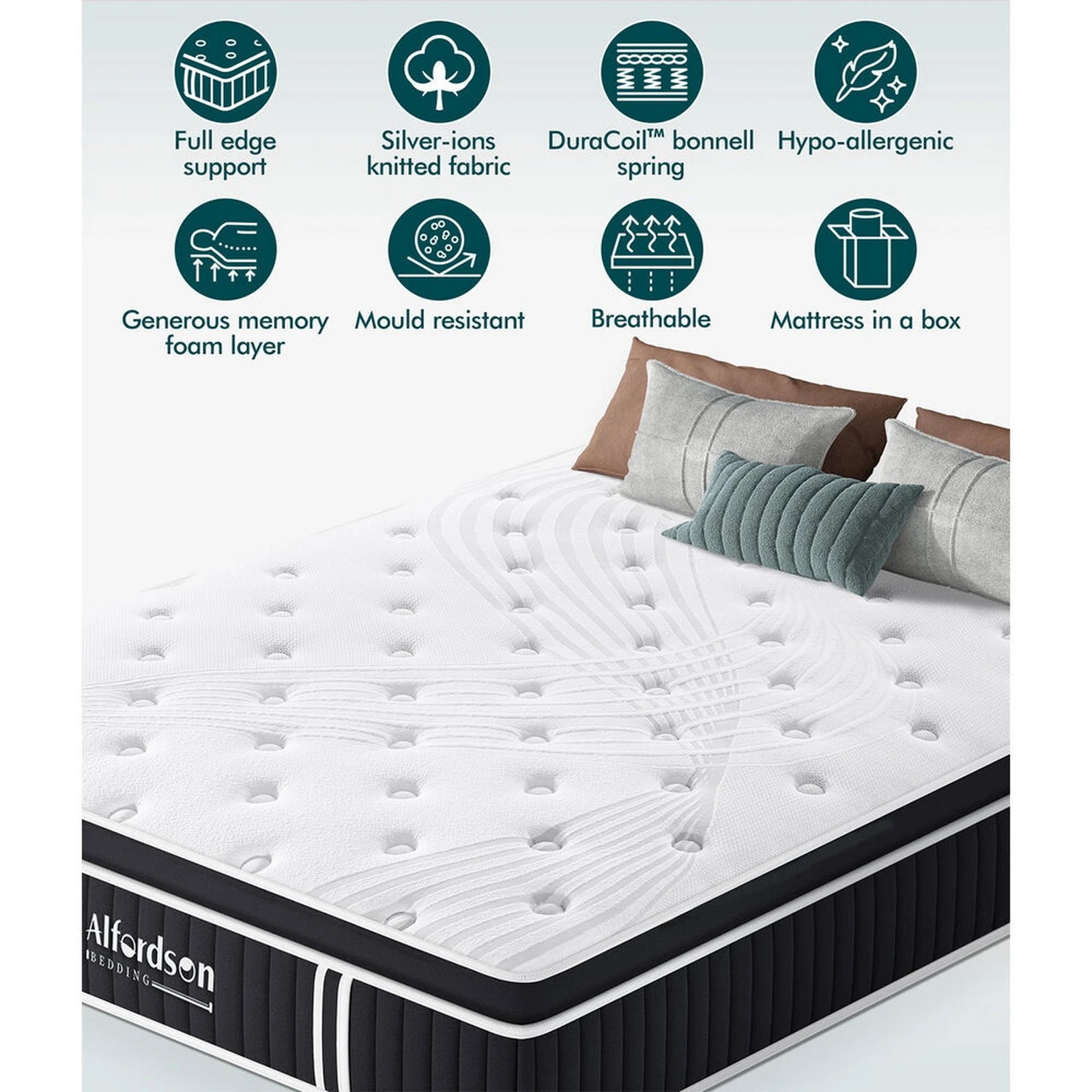 3 Alfordson Mattress Euro Top Spring Foam Bedding 22CM Medium Firm - Queen Bed, 3 of 10