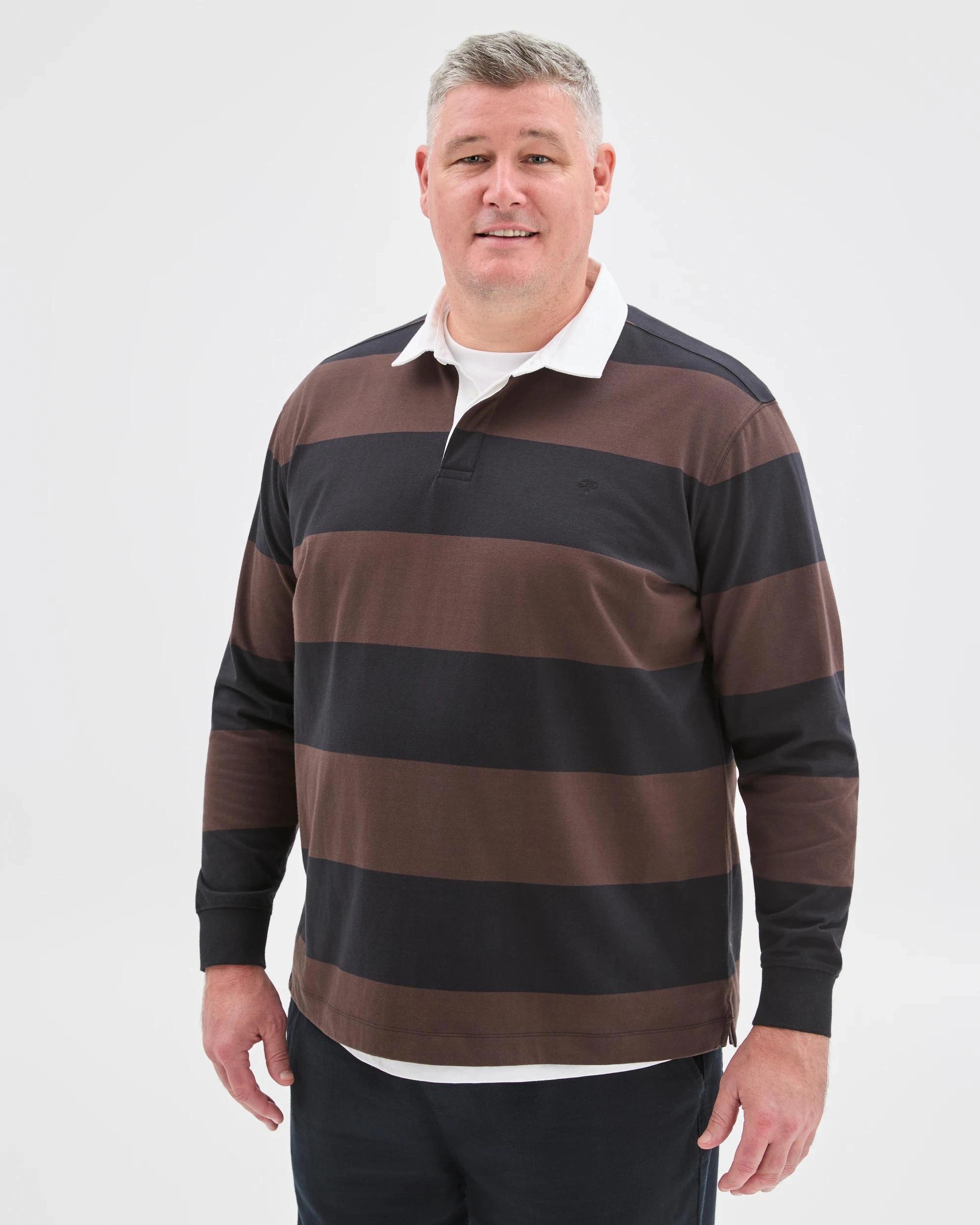 6 Target Man Plus Plus Size Australian Cotton Long Sleeve Rugby Polo Top CHOC BLACK, 6 of 6
