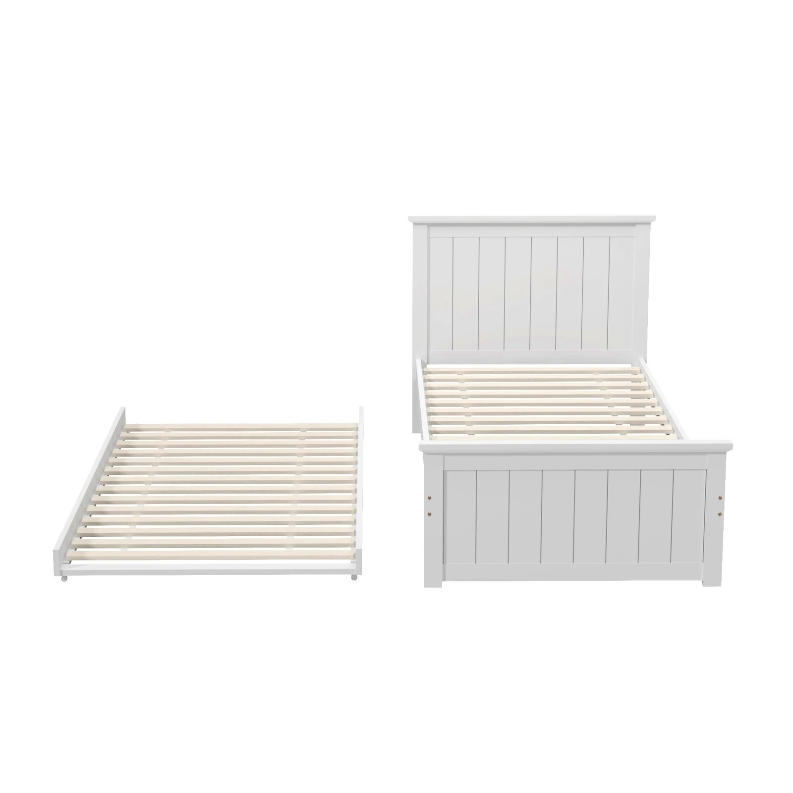 4 Oikiture Trundle Bed Frame Single Size Beds Base Wooden Daybed
 - White, 4 of 9