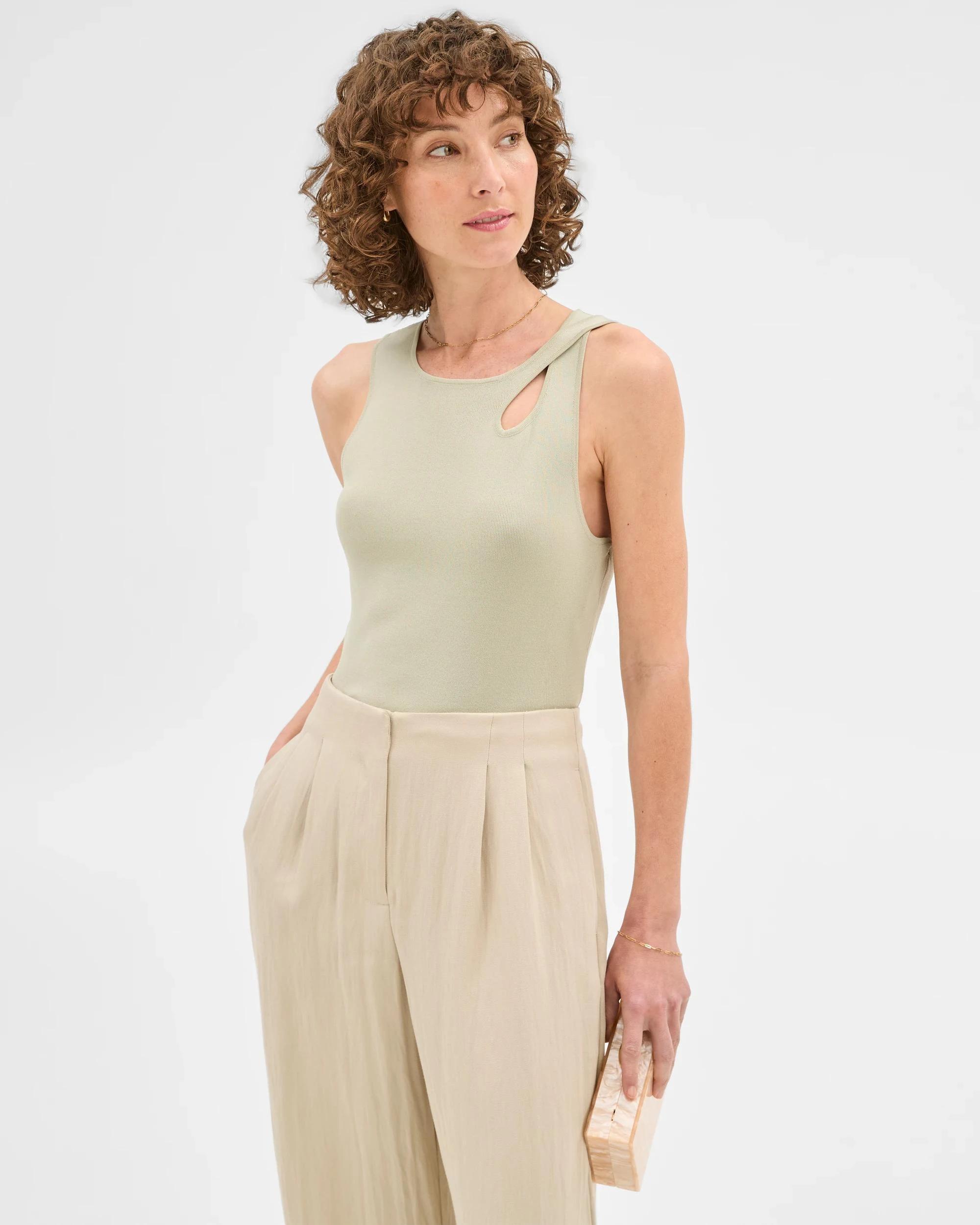 1 Sleeveless Crepe Knit Tank Top - Preview DESERT SAGE, 1 of 6