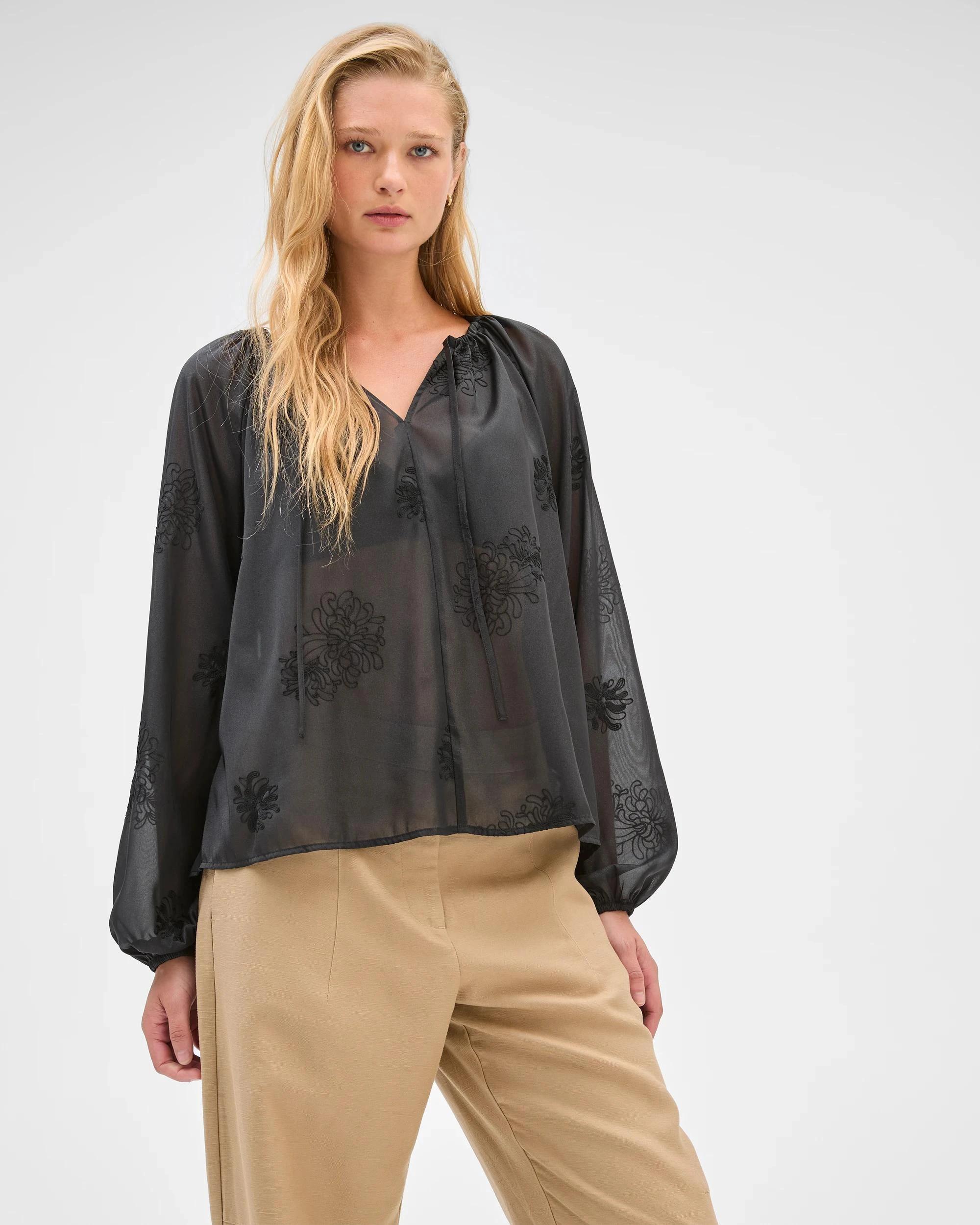 4 Preview Long Sleeve Embroidered Detail Blouse BLACK, 4 of 8