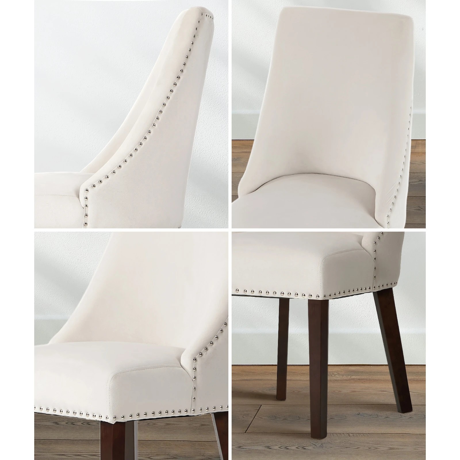 5 Oikiture 2PCs Velvet Dining Chair Kitchen Padded Seat Winglet Design - Beige, 5 of 9