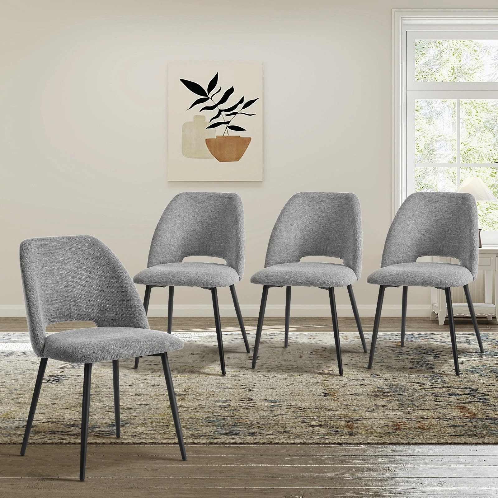 3 Oikiture 4x Dining Chair Accent Chairs Linen Fabric - Grey, 3 of 9