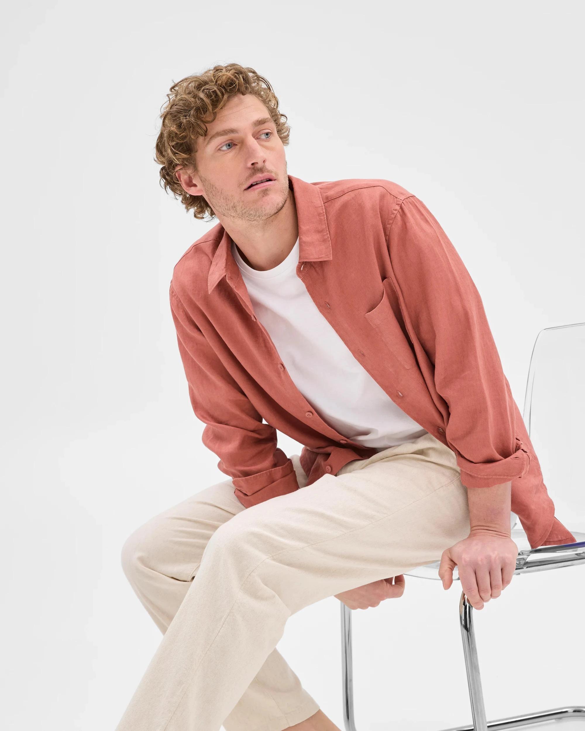 3 Target European Linen Long Sleeve Shirt BRICK, 3 of 8