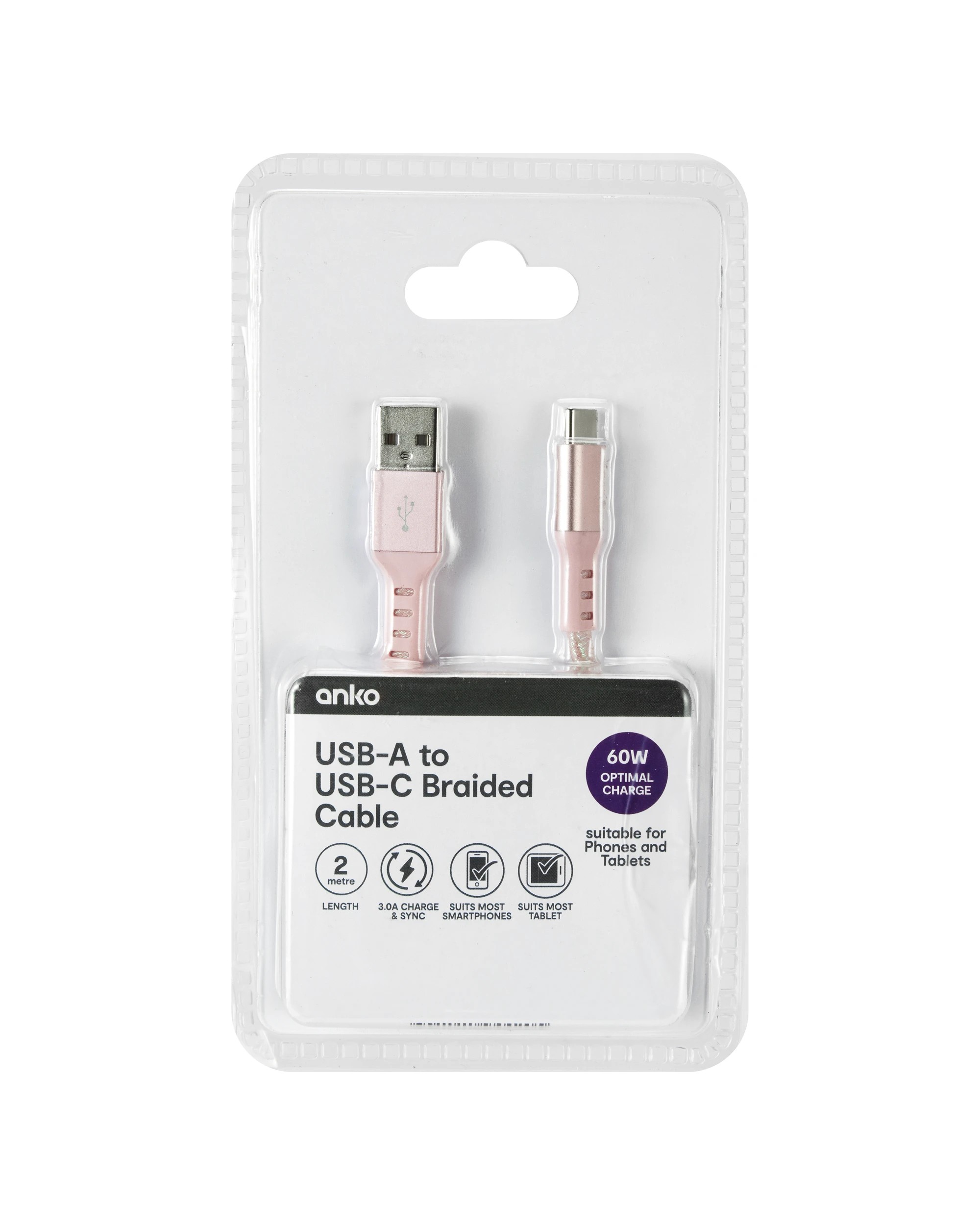 4 USB-A to USB-C Cable - 2m, Pink, 4 of 4