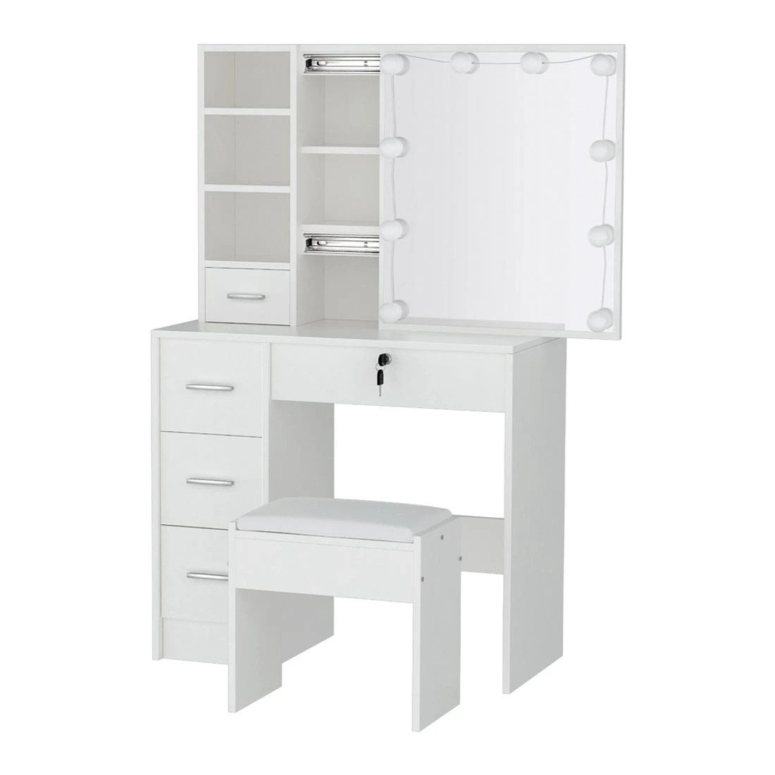 1 Artiss Dressing Table Set Stool 10 Led Bulbs  Dylan - White, 1 of 8