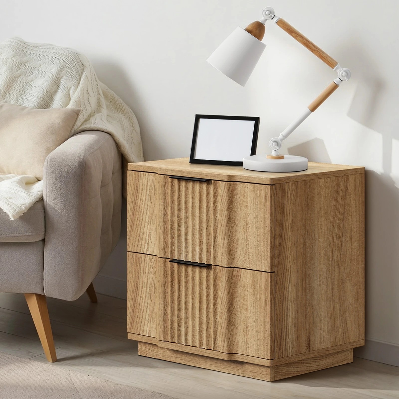 4 Oikiture Bedside Table 2 Drawers Storage Nightstand Side End Table - Natural, 4 of 9