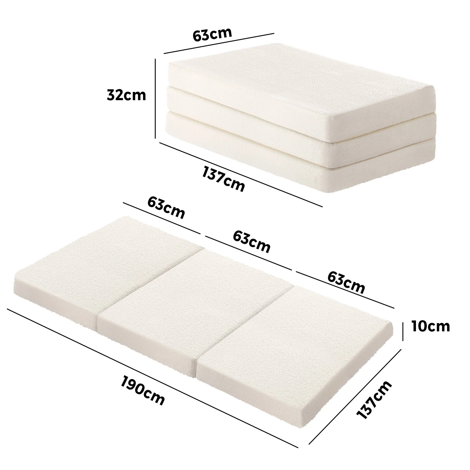 5 Bedra Bedding Folding Foam Mattress Sherpa Fleece Portable 3-fold Foldable Bed Double - White, 5 of 6