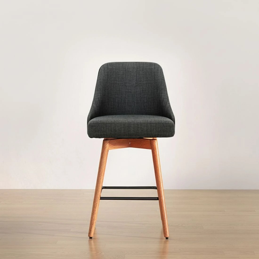 4 Artiss 2x Bar Stools Swivel Seat Wooden Charcoal - Grey, 4 of 6