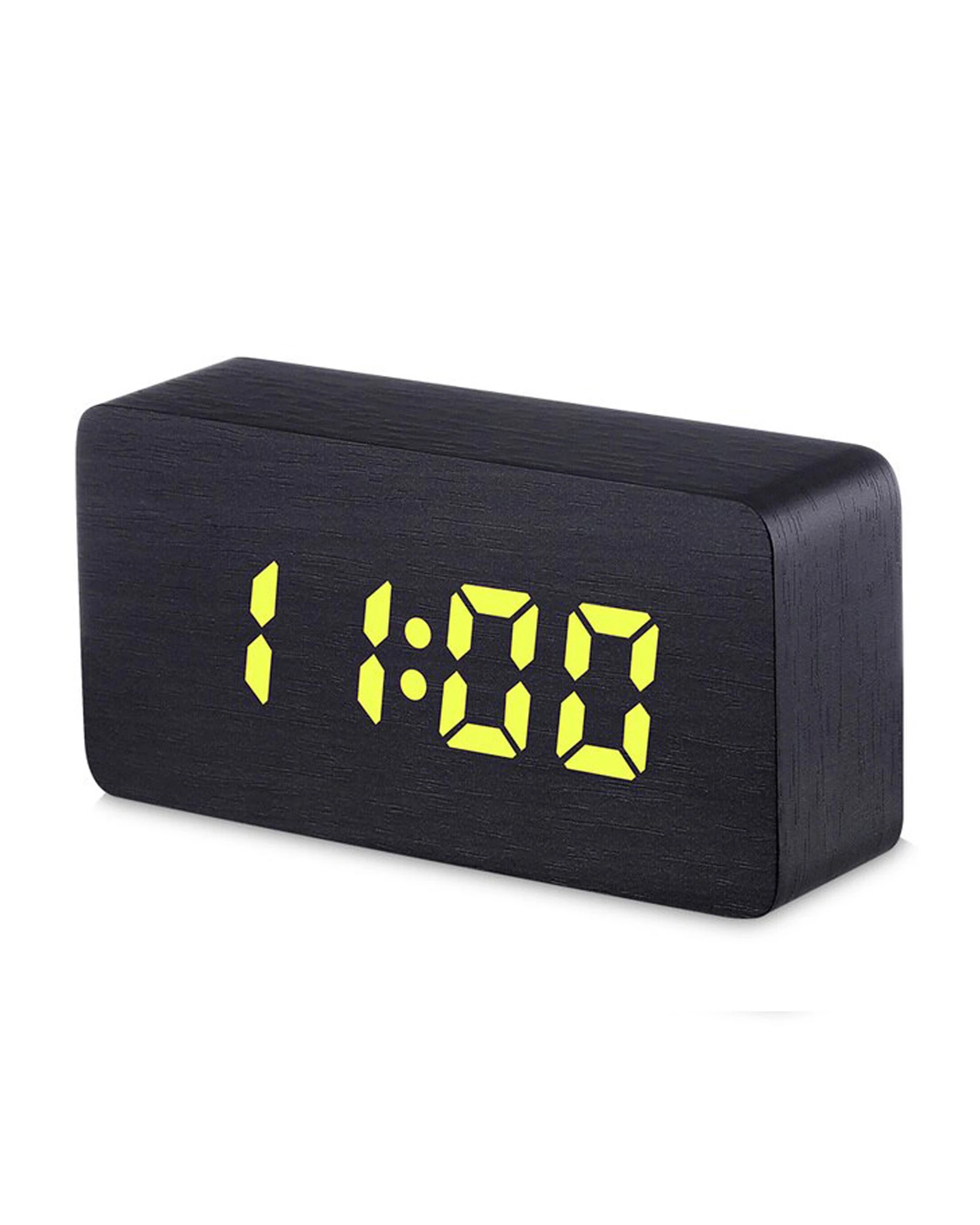 1 TODO LED Digital Alarm Clock 3 Alarm 115 Colour Display USB Power Woodgrain - Black, 1 of 6
