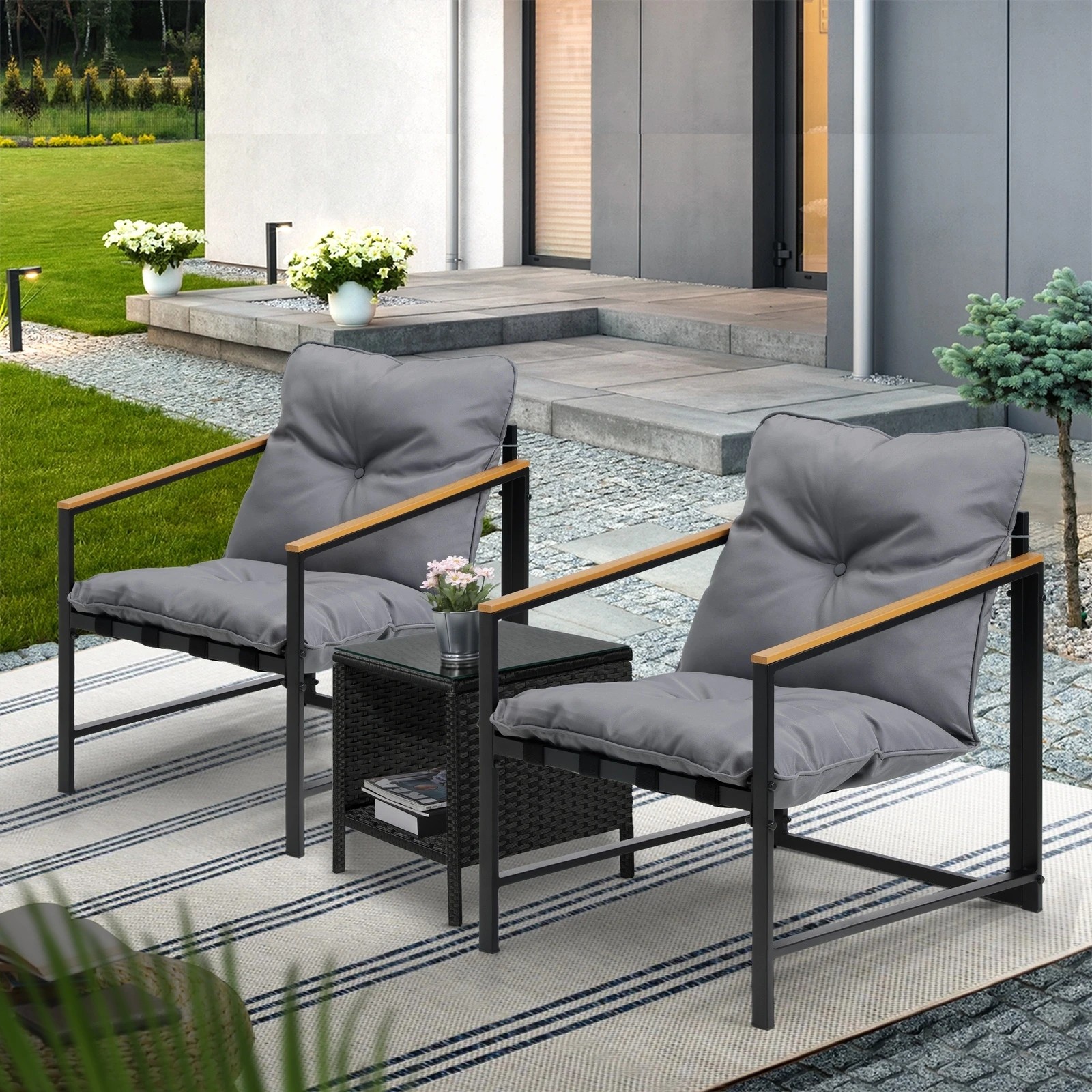 9 Livsip 3 Piece Outdoor Patio Set Lounge Setting Garden Furniture Rattan Table
 - Multi, 9 of 10