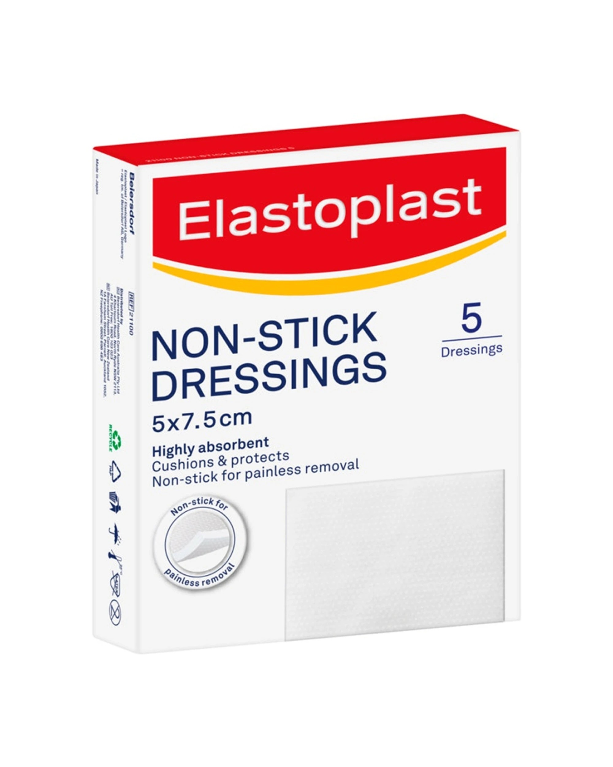 1 Elastoplast Non-Stick Dressing 5cm x 7.5cm 5 Pack - White, 1 of 3
