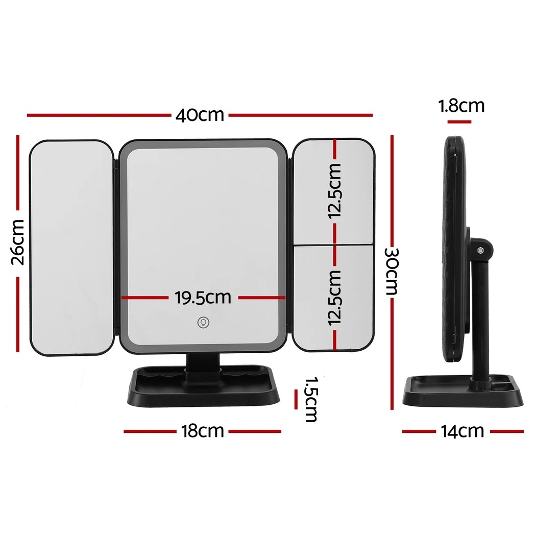 2 Embellir LED Makeup Mirror Tri-fold Lighted Vanity Mirrors 1X2X3X Magnifications - Black, 2 of 6