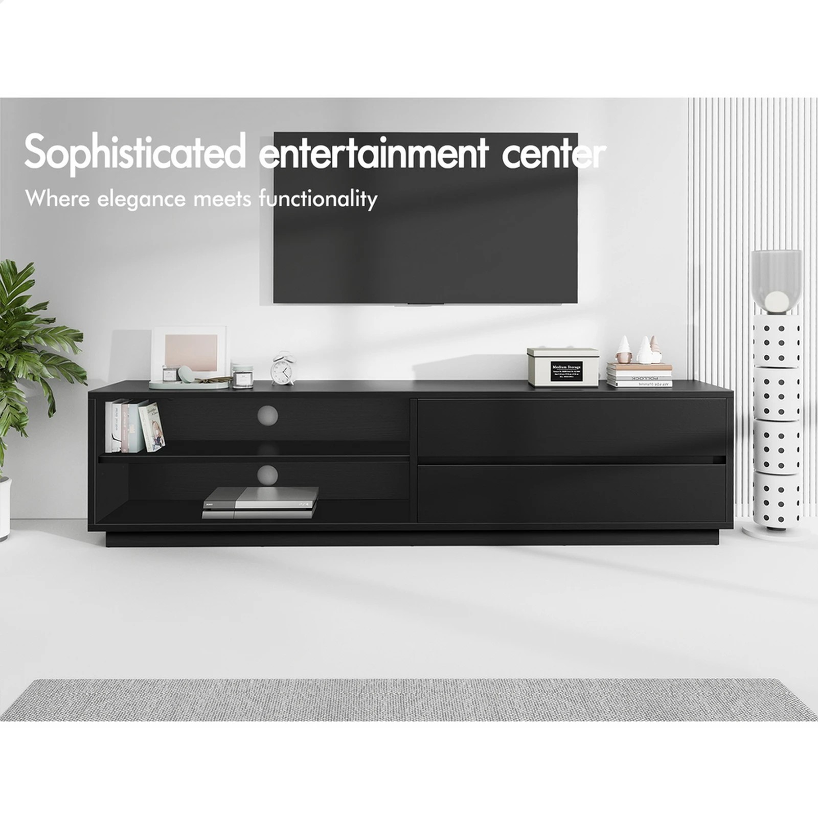 2 Alfordson Entertainment Unit TV Cabinet Stand Storage Drawer 180cm - Black, 2 of 10