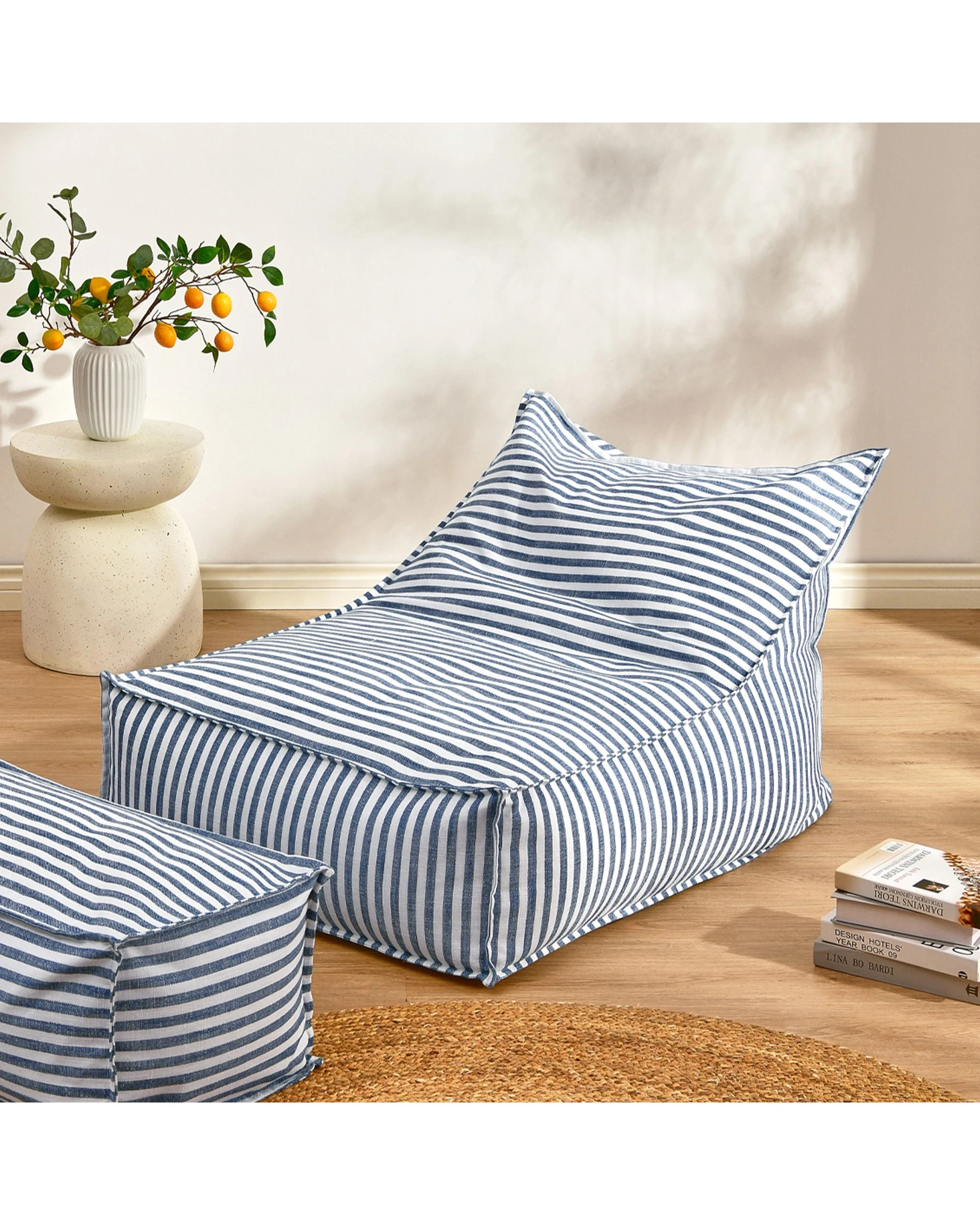 6 Cadence & Co. Oscar Faux Linen One Seater Bean Bag Lounge Cover - Navy, 6 of 7