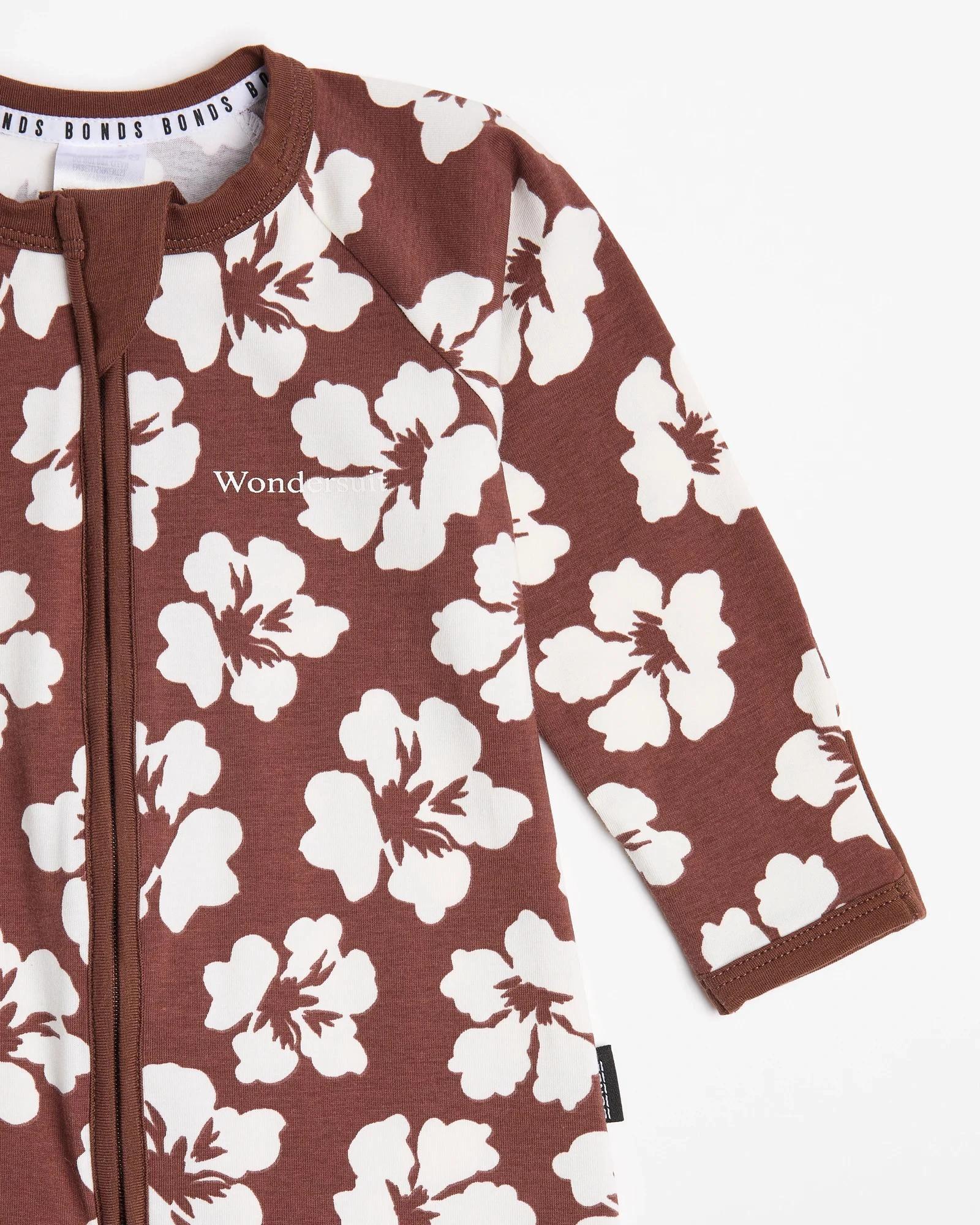 3 Bonds Baby Print Zip Wondersuit Coverall BROWN MINI HIBISCUS BREEZE, 3 of 5