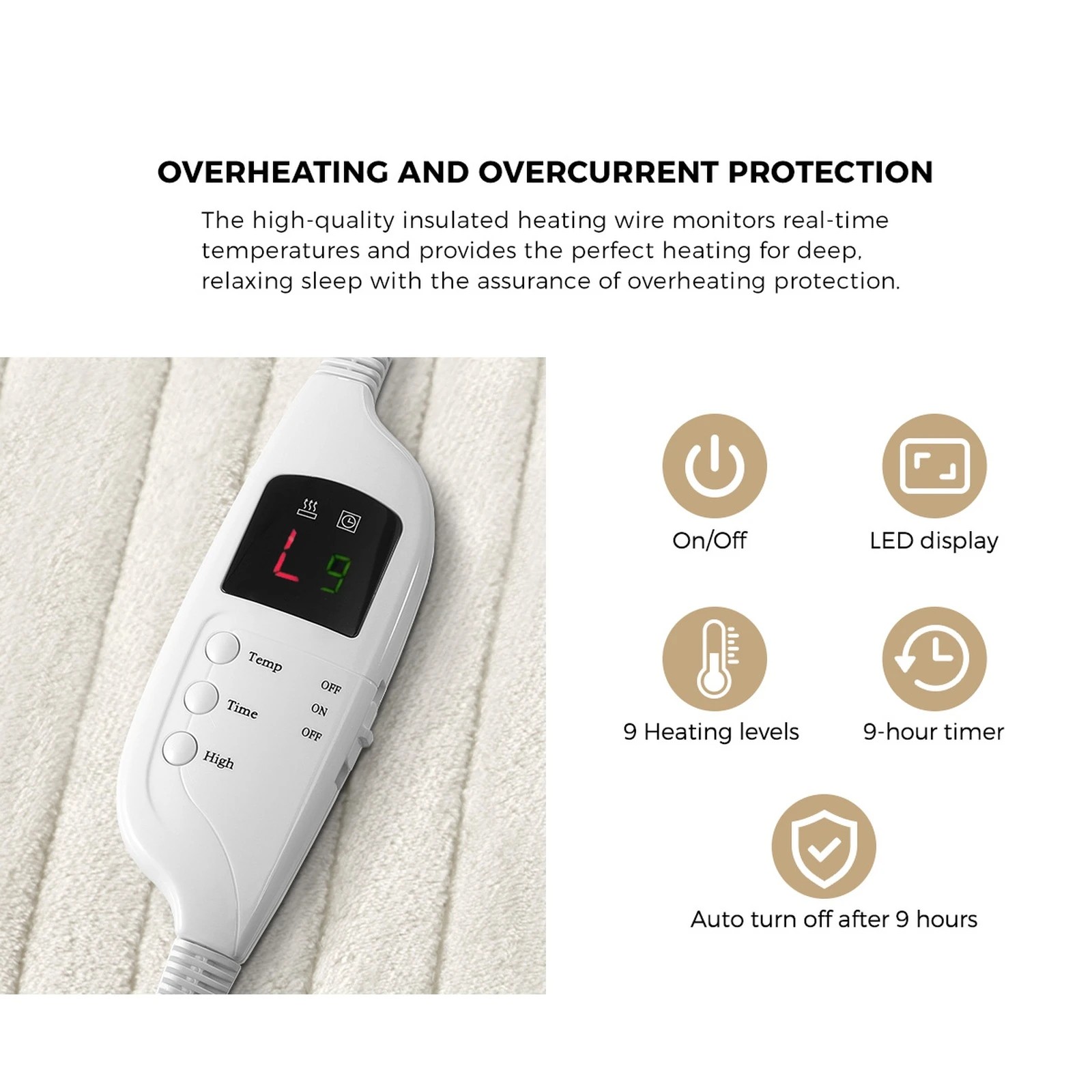 6 Bedra Bedding Electric Heated Throw Rug Washable Blanket Snuggle Flannel Winter Warm - Single Bed - White, 6 of 10