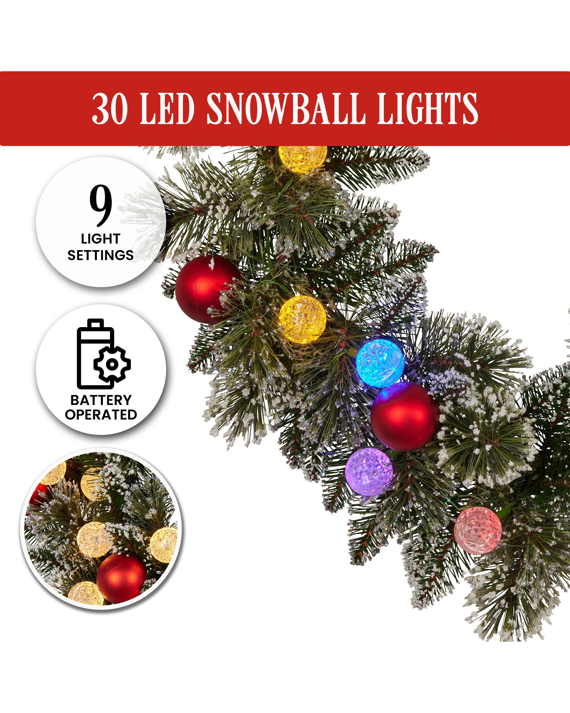 6 Christabelle 2.74m Christmas Garland Snowy With Led Lights Multicolour Tree Decoration Ornament, 6 of 8