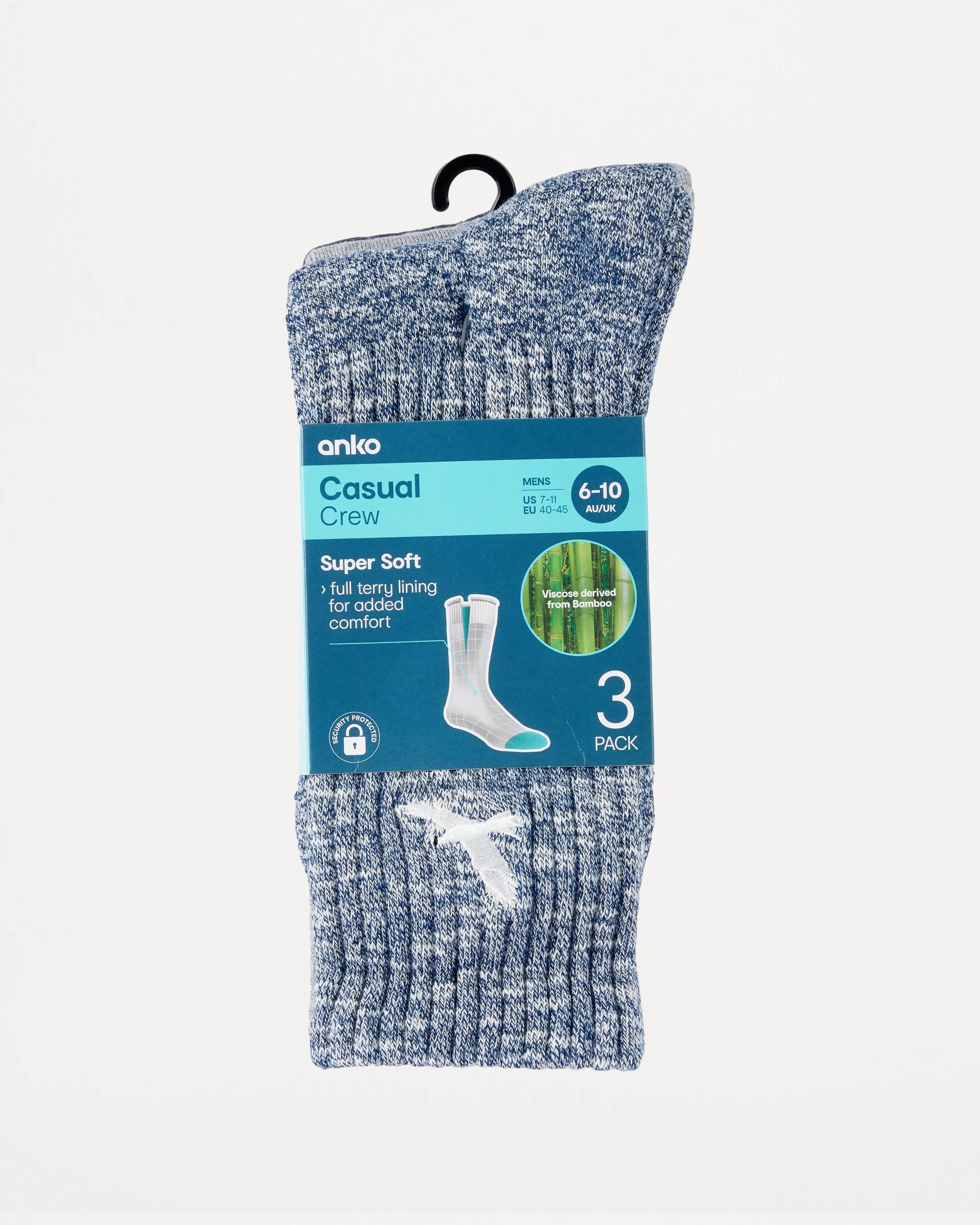 3 3 Pack Bamboo Rib Crew Socks Navy, 3 of 3